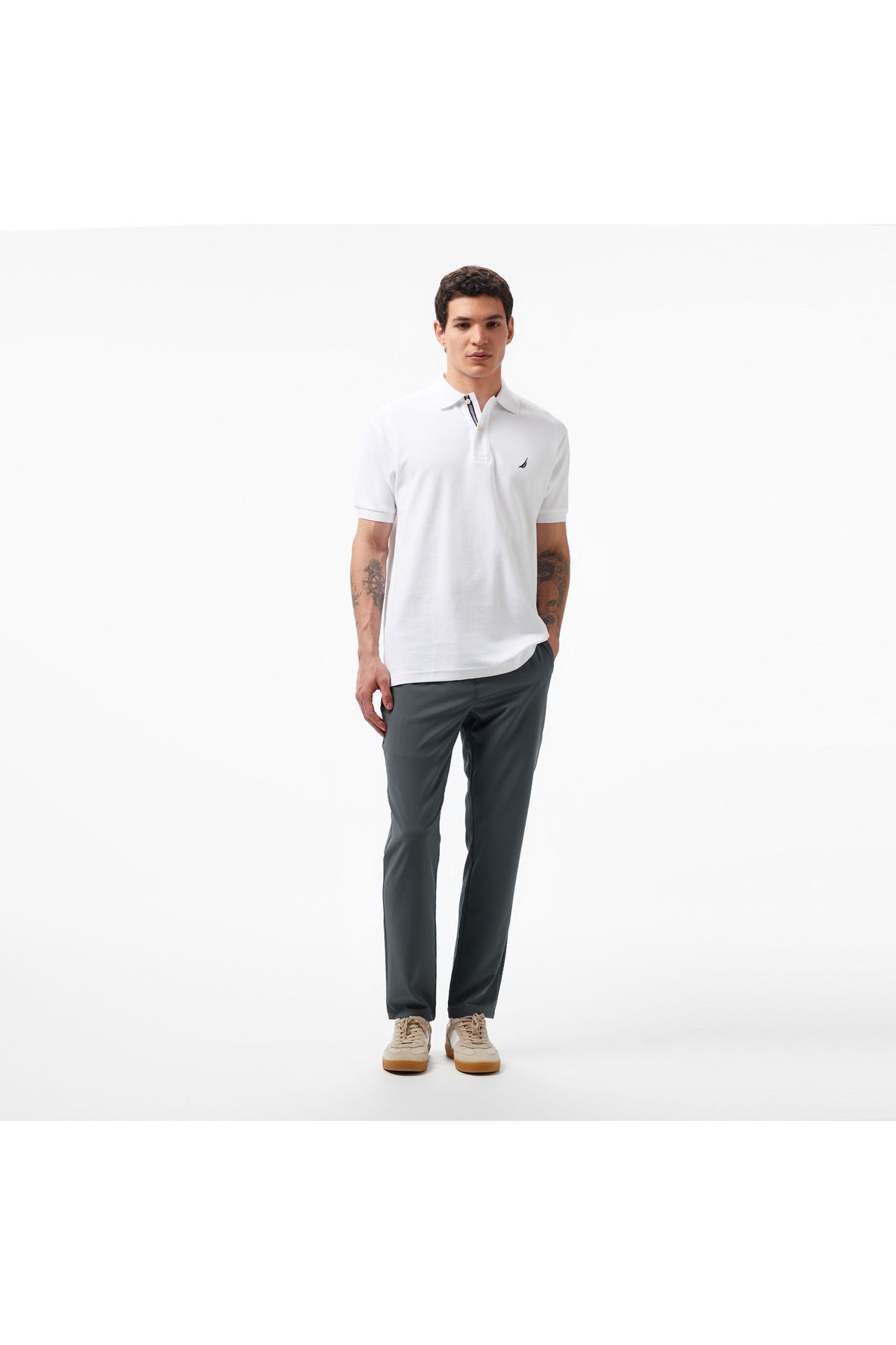تی شرت یقه پولو سفید مردانه تيشرت يقه آستين كوتاه مدل Nautica