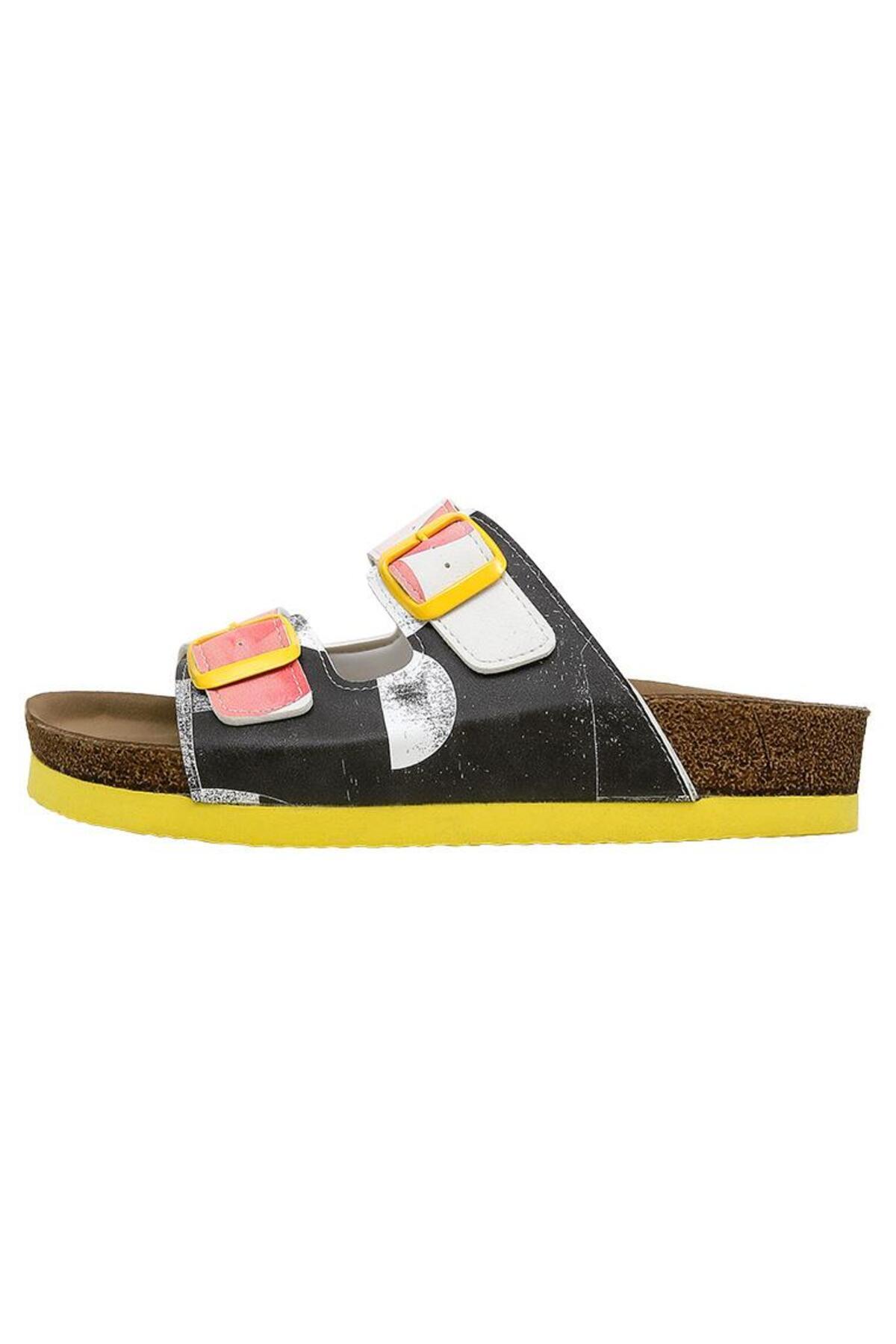 Dogo-Women's Vegan Leather Multicolor Slippers - Geometric Shapes Design 4
