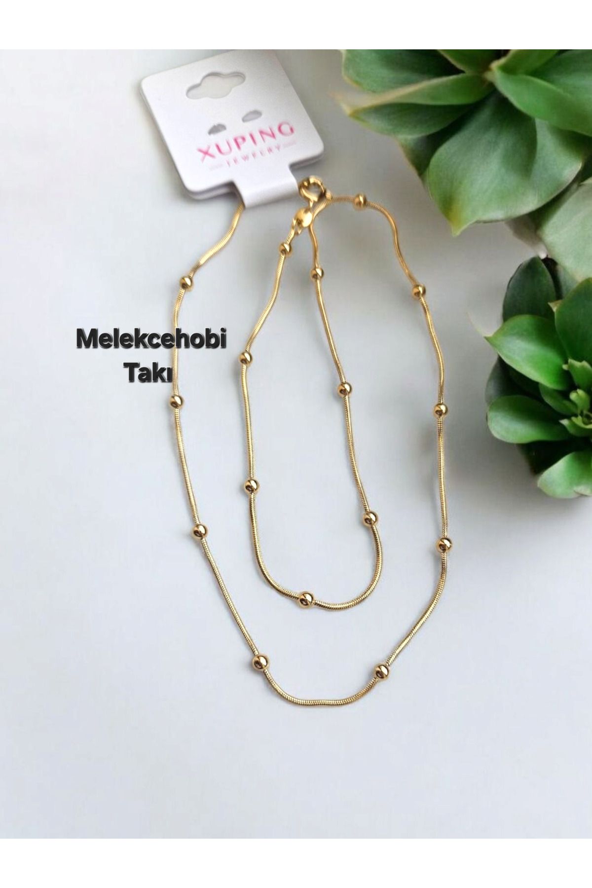 XUPING JEWELRY-Melekcehobi Jewelry Xuping Brand Rose Gold Ball Chain Necklace 3