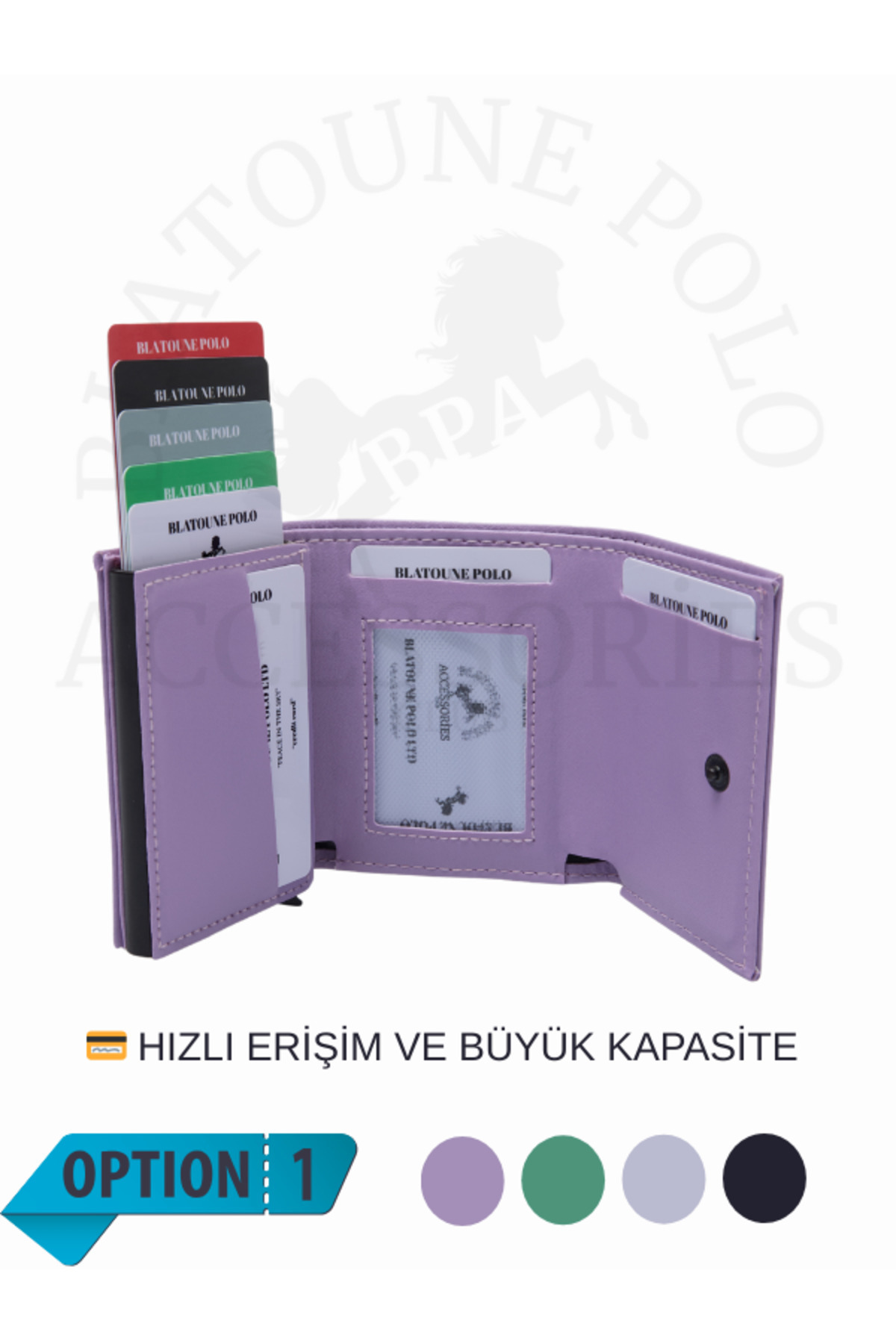 Blatoune Polo RFID Korumalı Kadın Lila Otomatik Mekanizmalı Hırsızlık Korumalı Para Bölmeli Kartlık Cüzdan görsel 4
