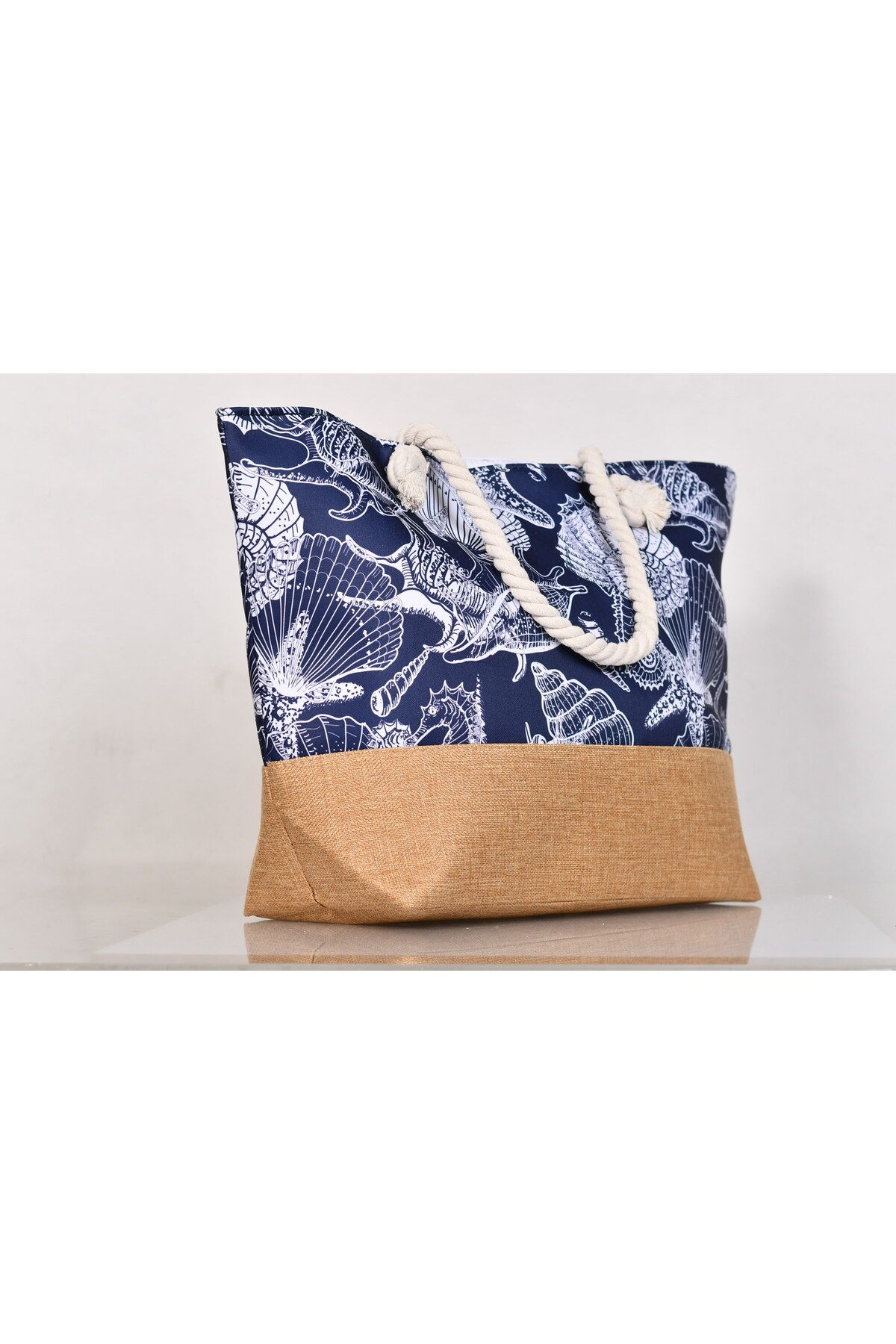 Generic-Stylish beach bag with a linen lining and a hemp rope handle, large capacity, water resistant 4