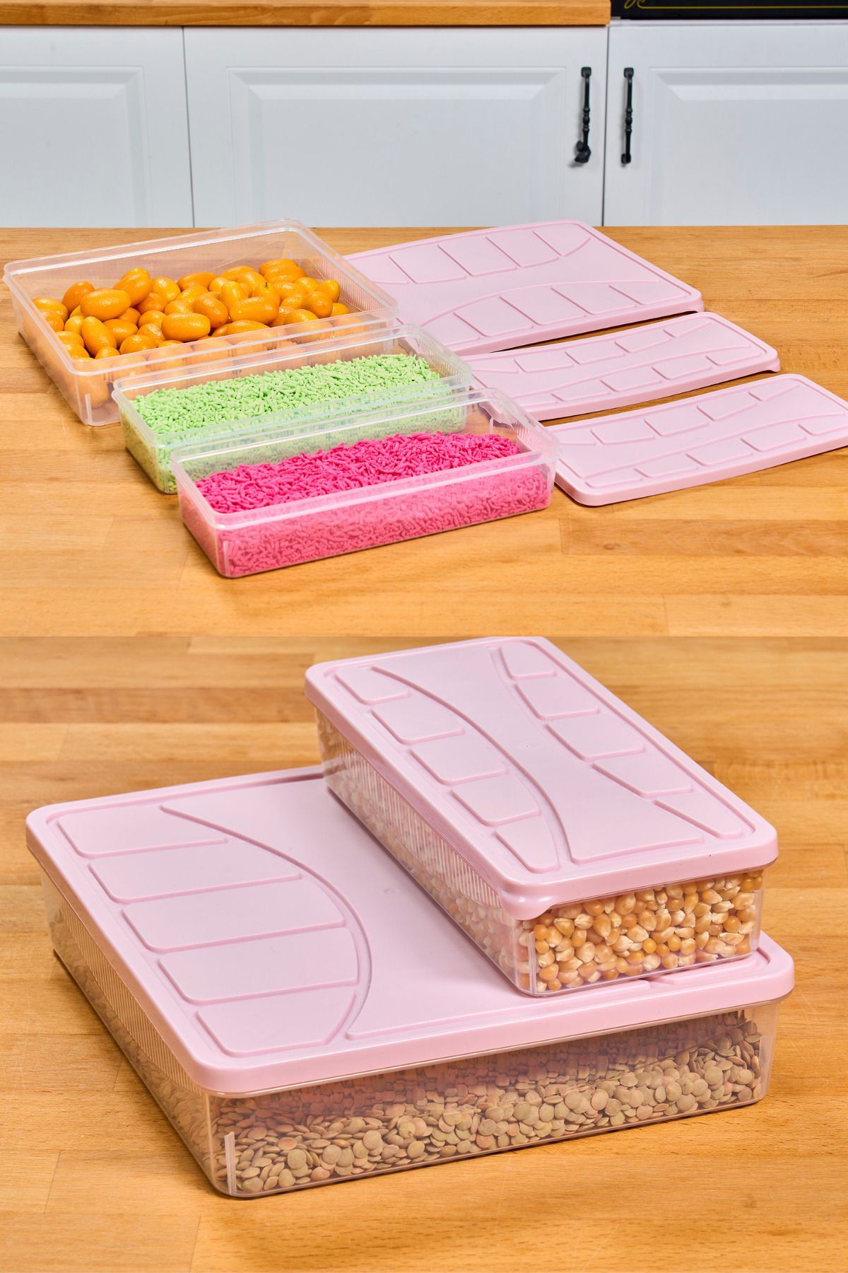 welcomein-3 Pieces 6 Pieces Microwave and Difuzed Suitable Storage Container 1X3000 ml 2X1100 ml Fresh Box 3