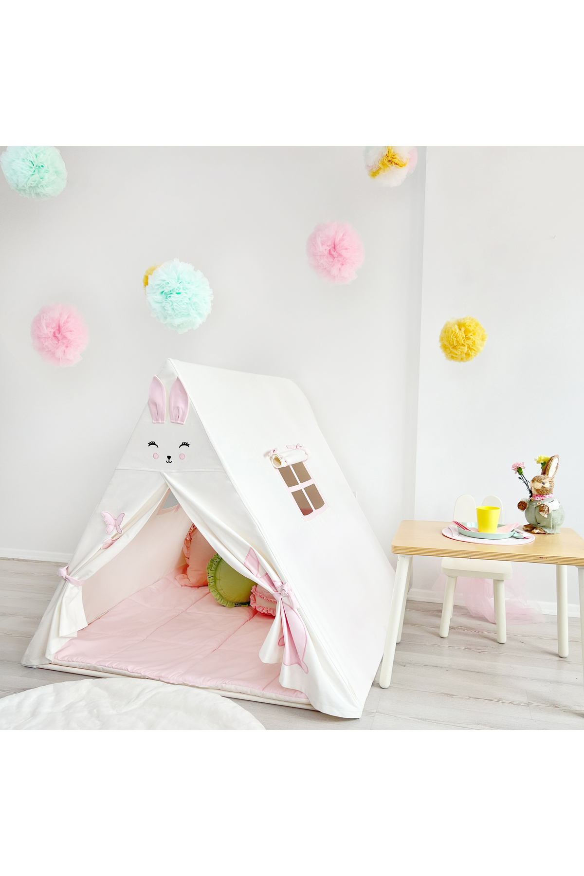 PAMUKA Kamp Çadırı Tavşan - Pembe & Oyun Halısı fotoğrafı 2 (önizleme)