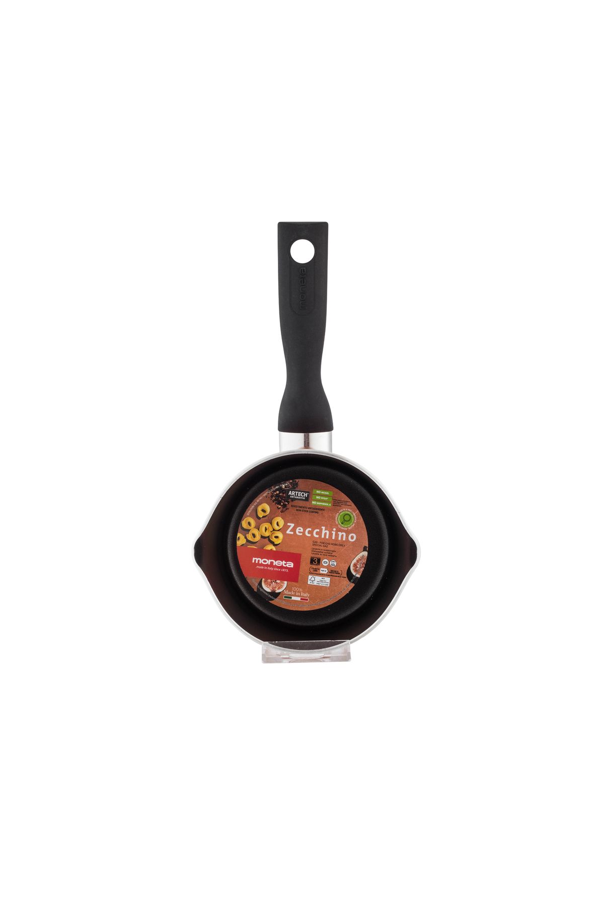 moneta-Casserole for frying, cooking and boiling, coated with a non-stick material and a heat-insulated handle, made in Italy, 14 cm 3