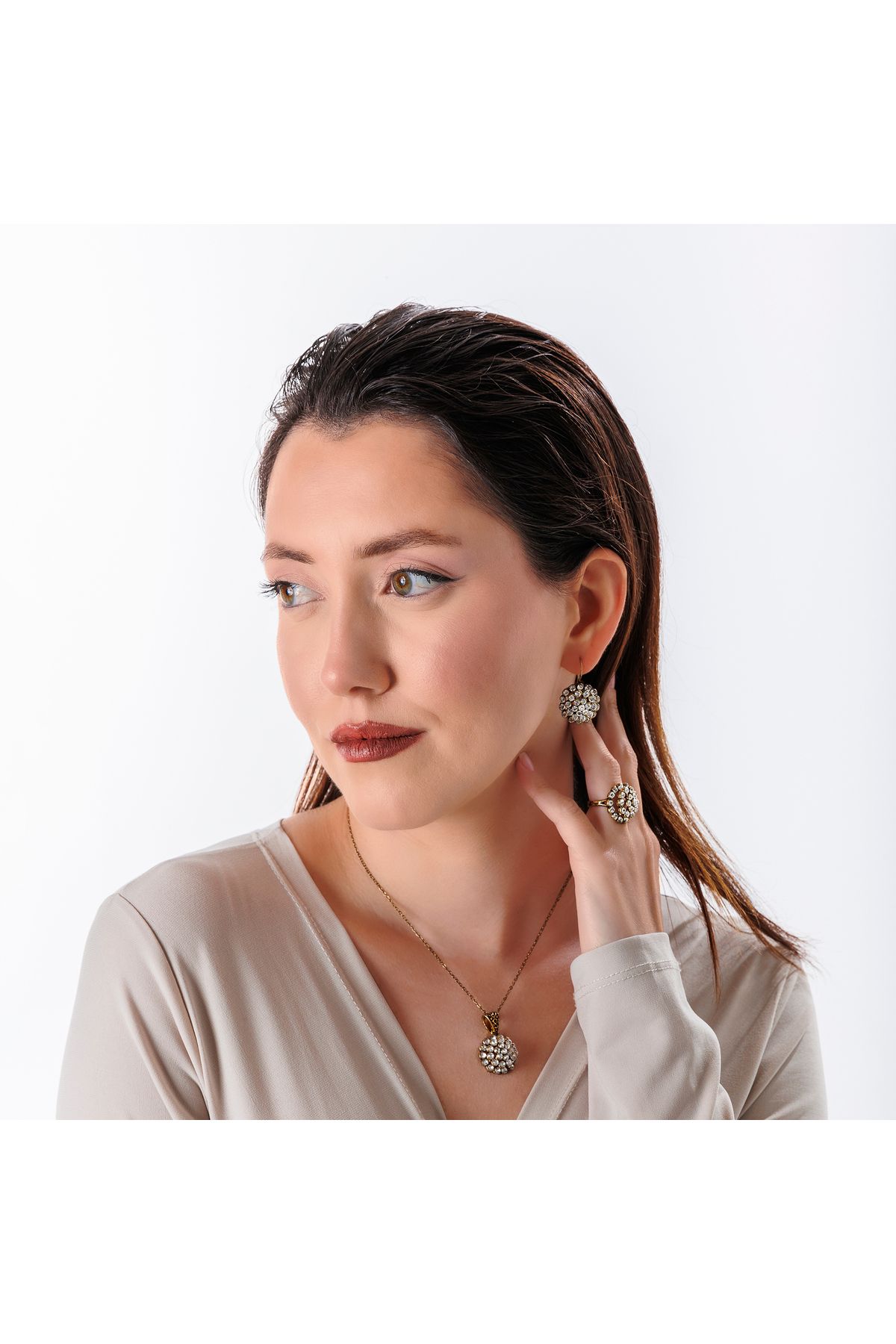 Atelier LEO Handmade Jewellery MEGA IŞILTI TAKIM YÜZÜK NO:5 BAKIR EL YAPIMI KARARMA YAPMAZ KADIN TAKI SETİ