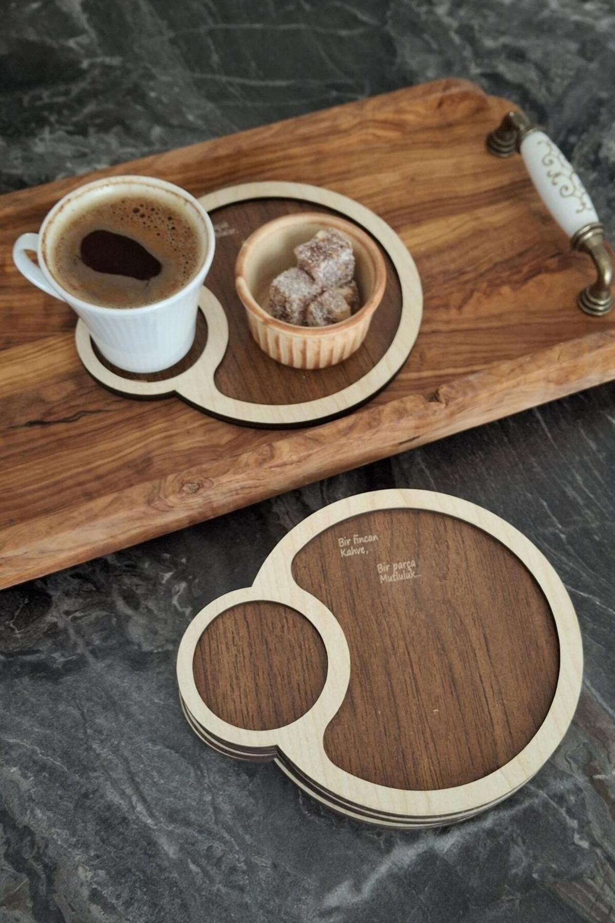 ERDİZDEN Erdizden 6 Parça Lazer Kesim Ahşap Fincan ve Bardak Altlığı