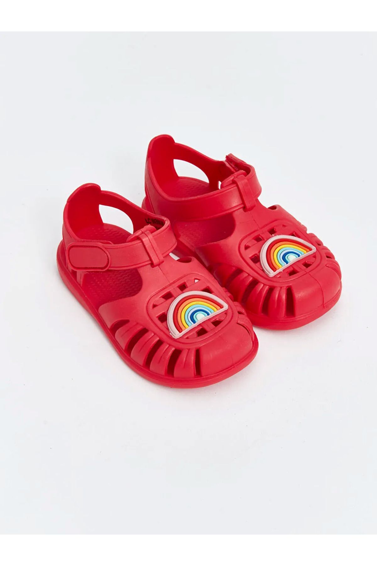 LC Waikiki-Lcw Steps Rainbow Patterned Red Velcro Baby Girl Sandals 1