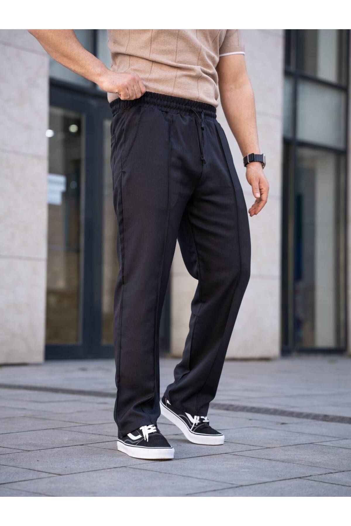 Gameyal-Men's Comfortable Fit Striped Linen Baggy Sweatpants 4