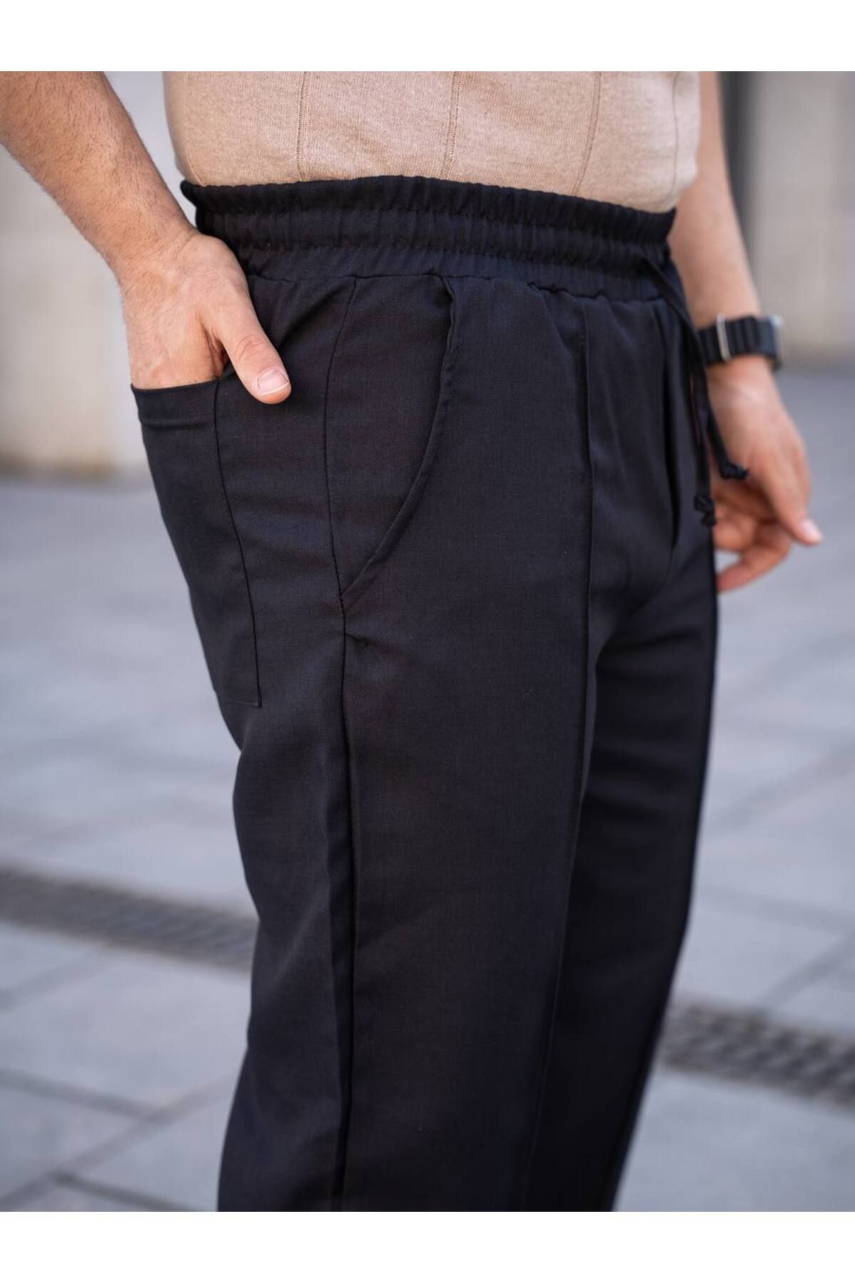 Gameyal-Men's Comfortable Fit Striped Linen Baggy Sweatpants 7