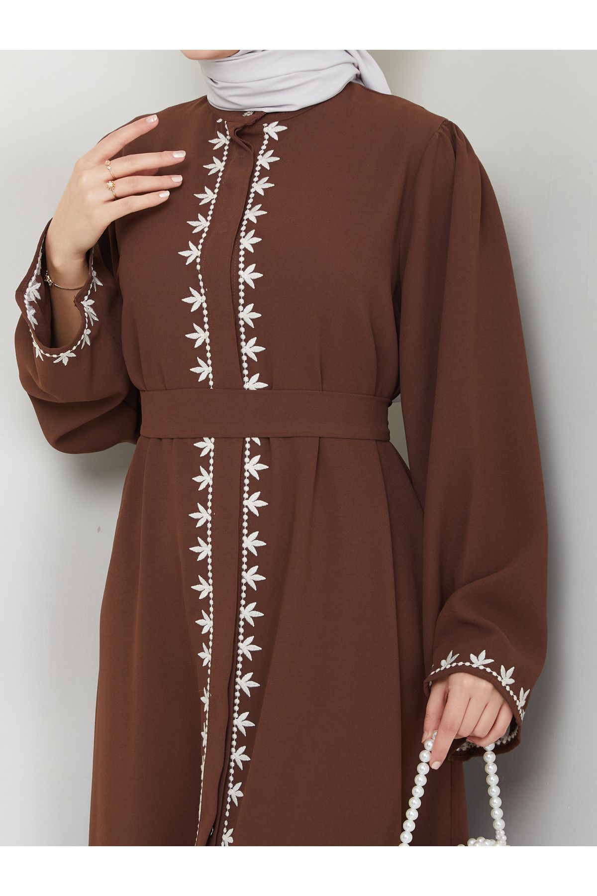 VOLT CLOTHİNG-Women's Embroidered Abaya Ferace Dress 5