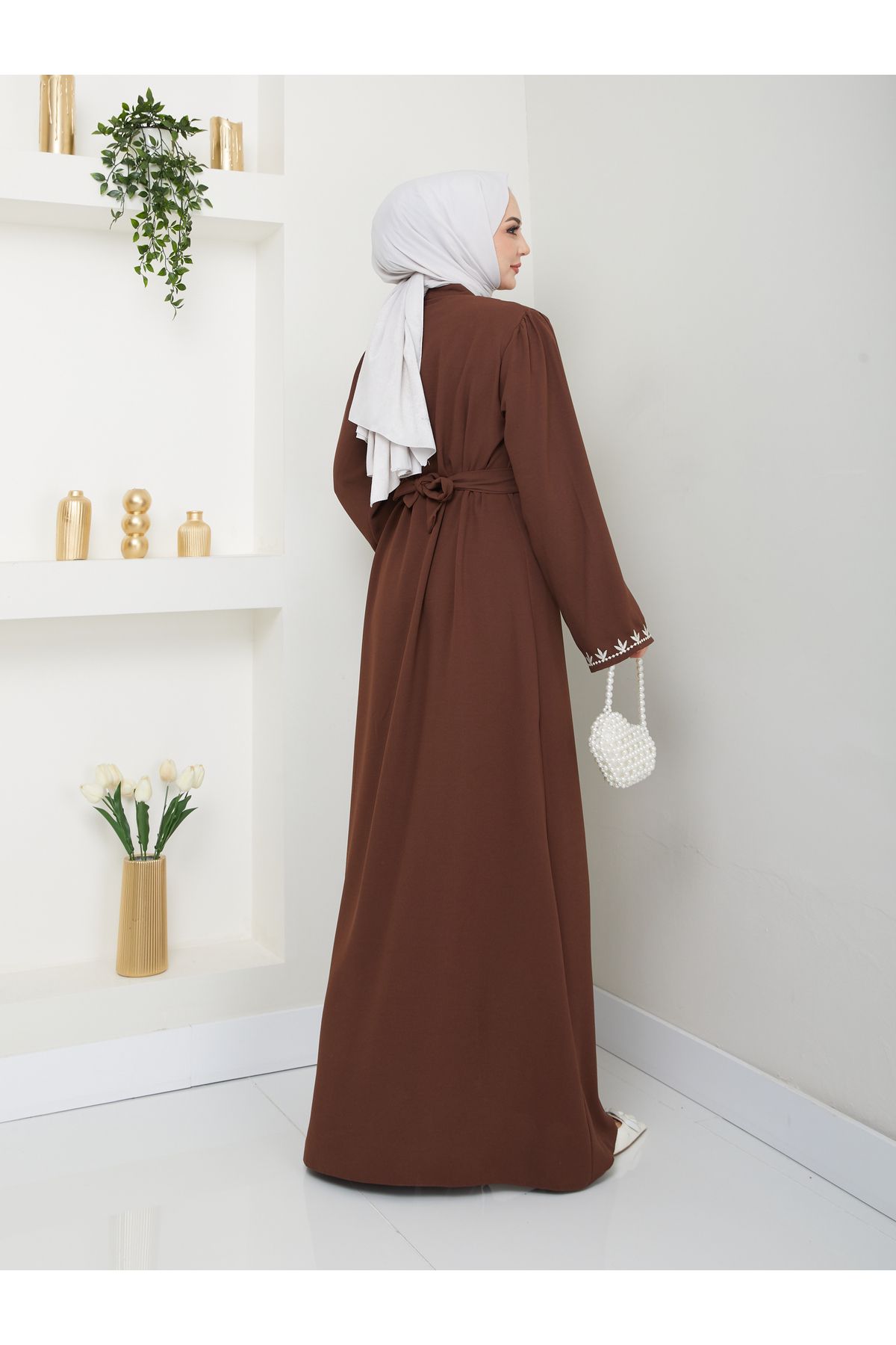 VOLT CLOTHİNG-Women's Embroidered Abaya Ferace Dress 6