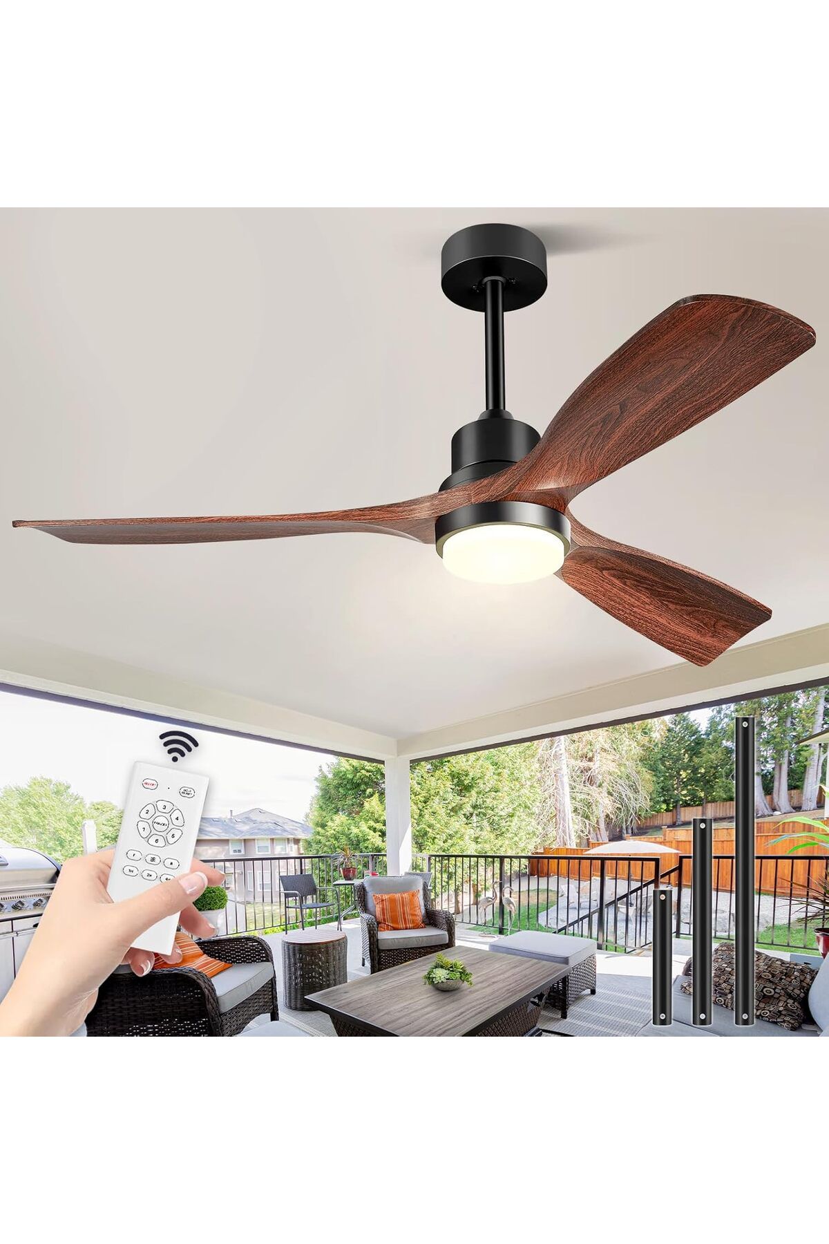 forrovenco 132 cm Tavan Vantilatörü ve LED Aydınlatma,Sessiz DC Motor, Uzaktan Kumanda
