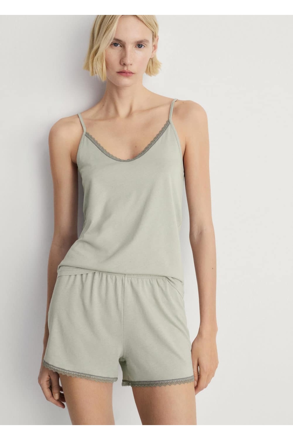 Kontrast Dantel Pamuklu Pijama Üstü