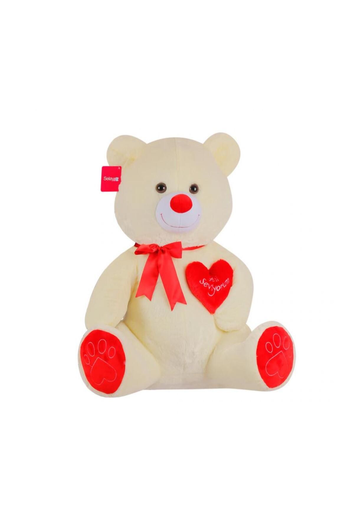 KENPAZAR Yumoş Ayı 47 cm Ekru Kalpli Pelüş Ayı Sevgiliye Hediye