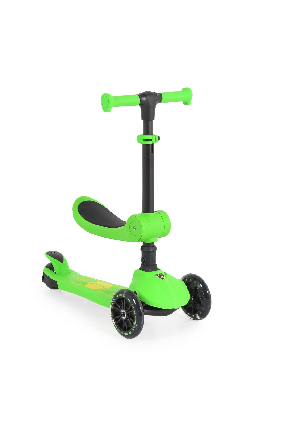 OEM Trotineta Copii 2-5 Ani, Lamborghini 2in1 Verde, Scaunel Si Maner Pliabil, Roti Cu Lumini Led Unisex - One Size