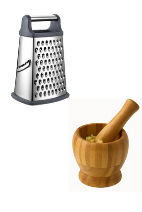 Kitchen Design Lab Paslanmaz Büyük Boy Çelik Rende ve Orta Boy Ahşap Havan