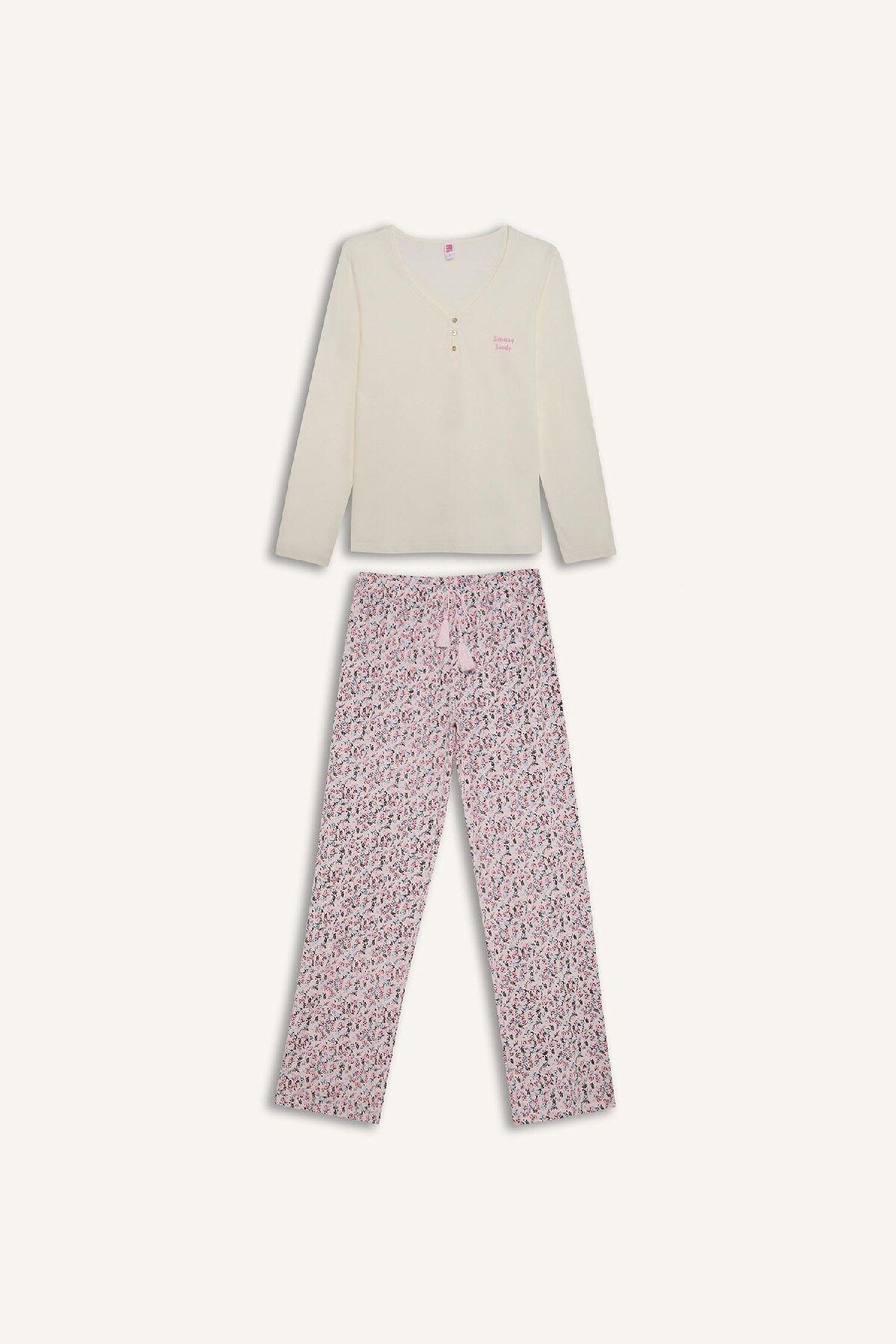 DeFacto-Pajama Set Long Sleeve Top Print Long Bottom Six-Fall in Love E0856Ax25Sp 8
