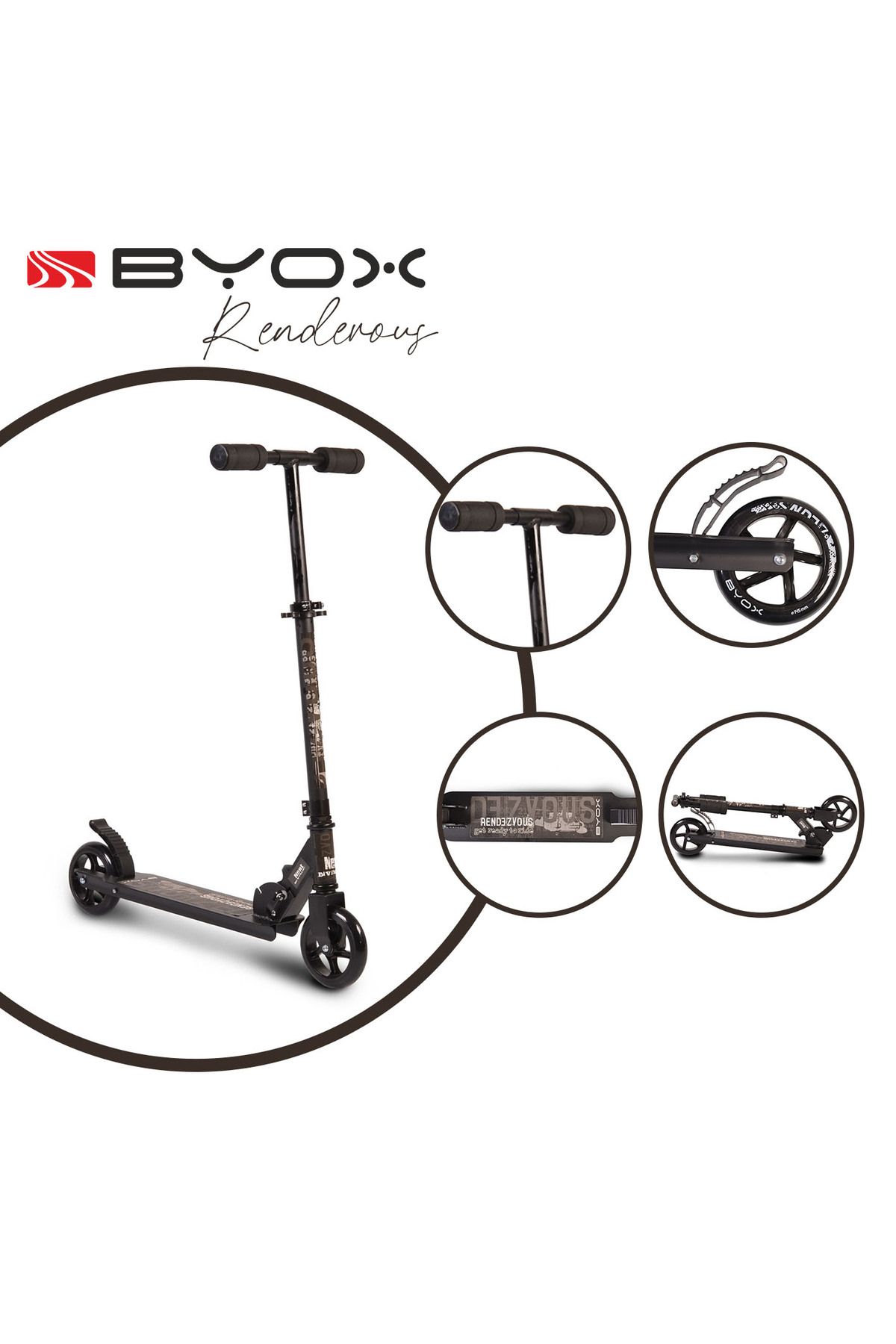 OEM Trotineta Pliabila Byox Rendevous, Cadru Din Aluminiu, Ghidon Reglabil Pe Inaltime, Varsta 6 Ani + Unisex - One Size