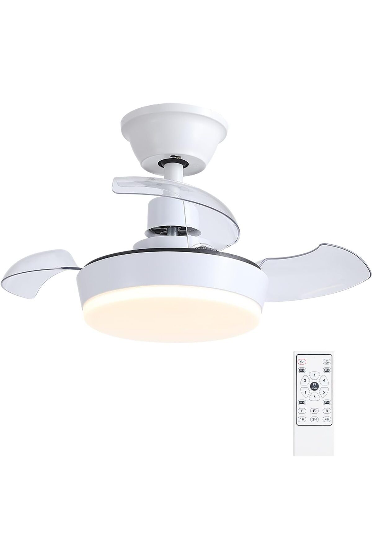 SHANGGU 60 cm Işıklı Deckenventilator, Uzaktan Kumandalı, 3 Kanatlı, Beyaz