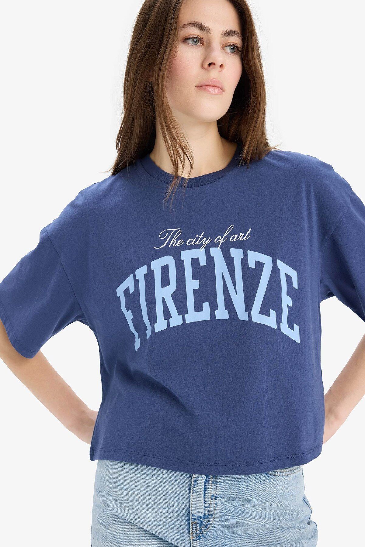 DeFacto-Tricou cu mânecă scurtă din bumbac pieptănat, cu mânecă scurtă, cu imprimeu, cu croială largă, E5149ax25sm 4