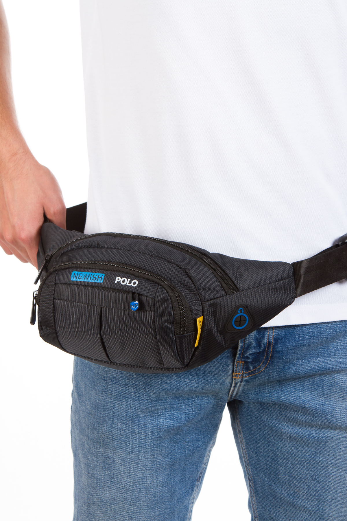 Newish Polo Su Geçirmez Kulaklık Usb Çıkışlı Unisex Siyah Çapraz Askılı Bel Omuz Ve Spor Çanta görsel 4