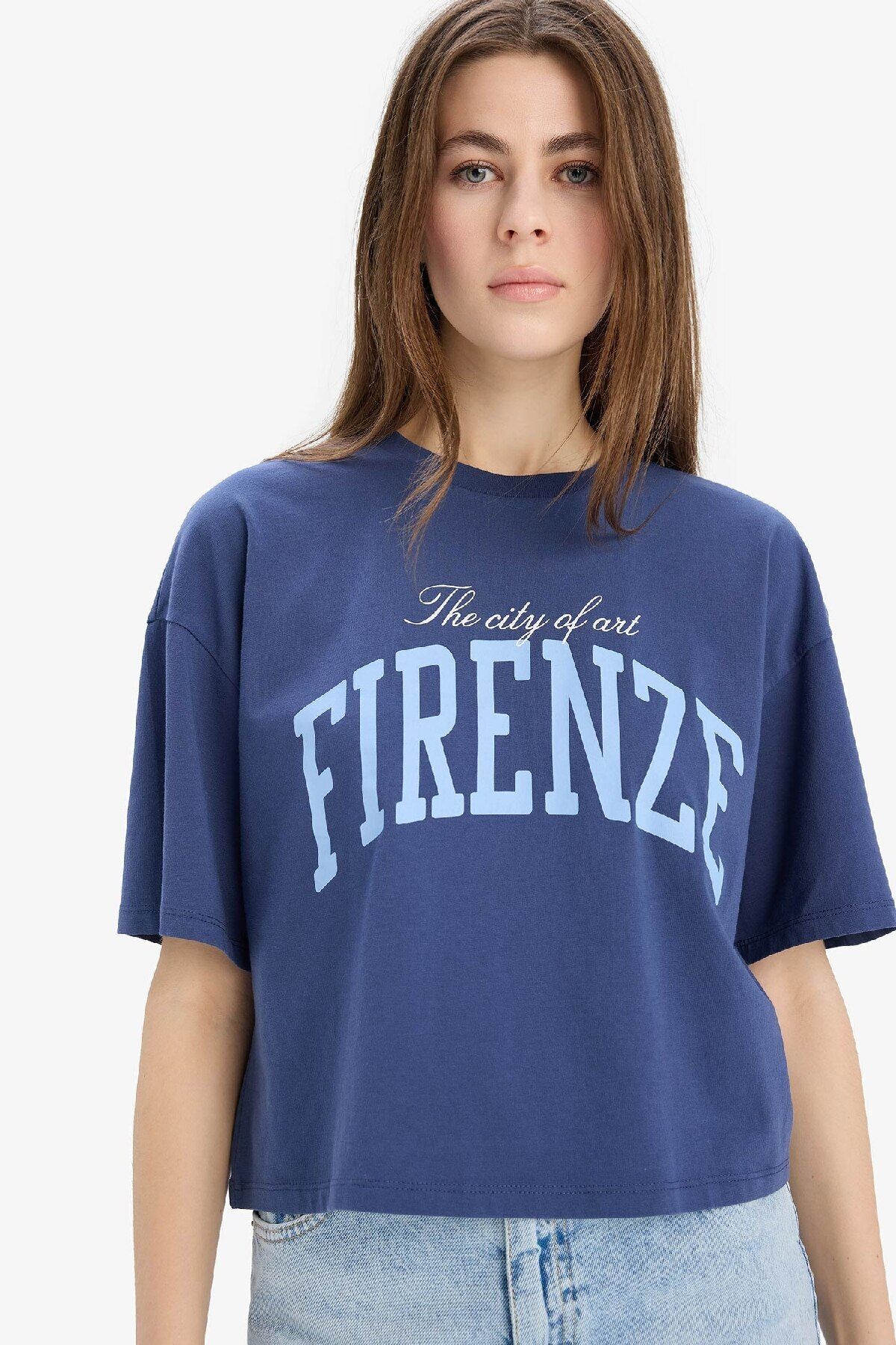 DeFacto-Tricou cu mânecă scurtă din bumbac pieptănat, cu mânecă scurtă, cu imprimeu, cu croială largă, E5149ax25sm 1