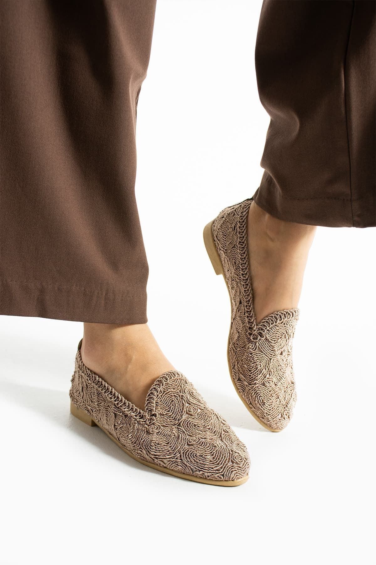 Zirve Moda-Women's Knitted Buckle Ballerina Shoes Mother Shoes Casual Shoes Lace Ballerinas 1