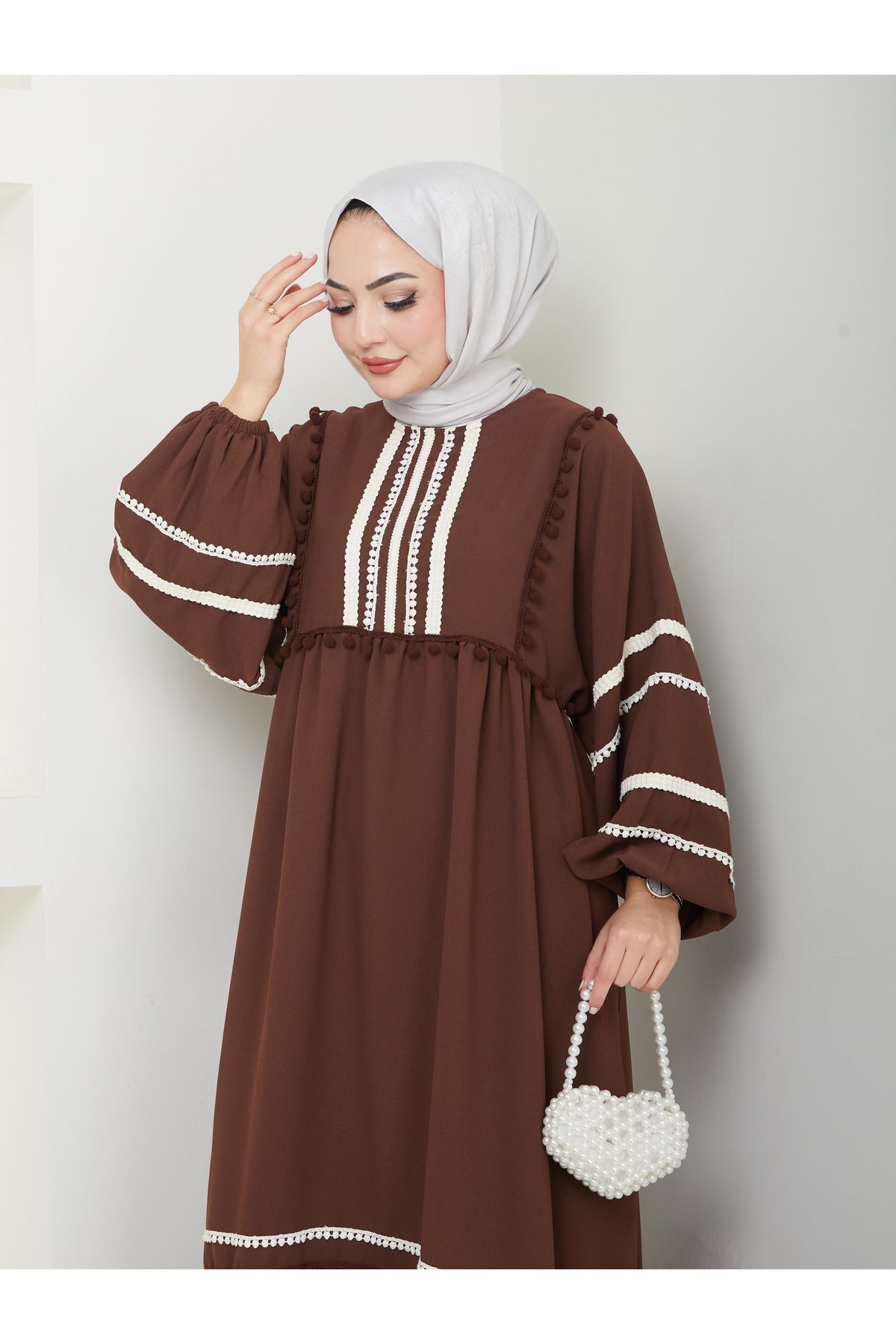 VOLT CLOTHİNG-Women's Stripe Embroidered Wide Dress 2