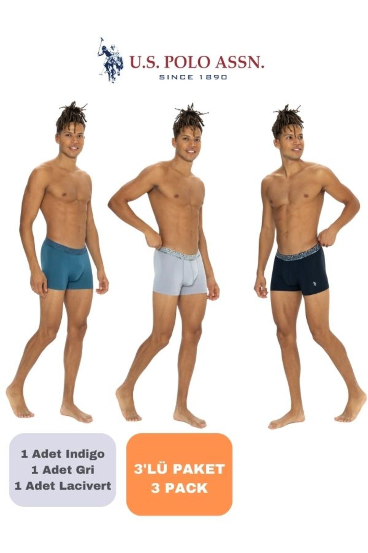 یو اس پولو ست باکسر مردانه دارای مجوز، USPA، بسته 3 عددی (جعبه‌ای)