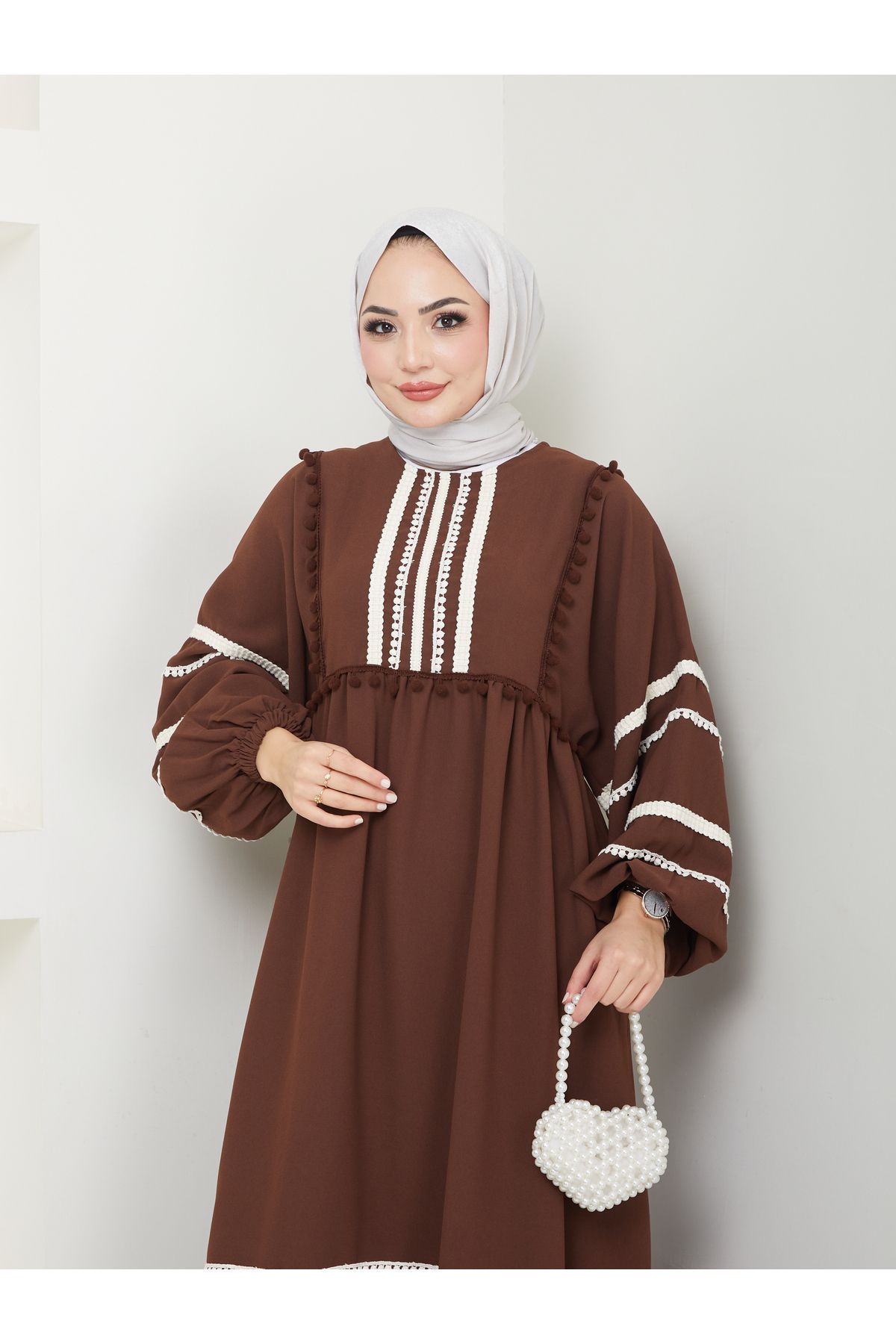 VOLT CLOTHİNG-Women's Stripe Embroidered Wide Dress 6