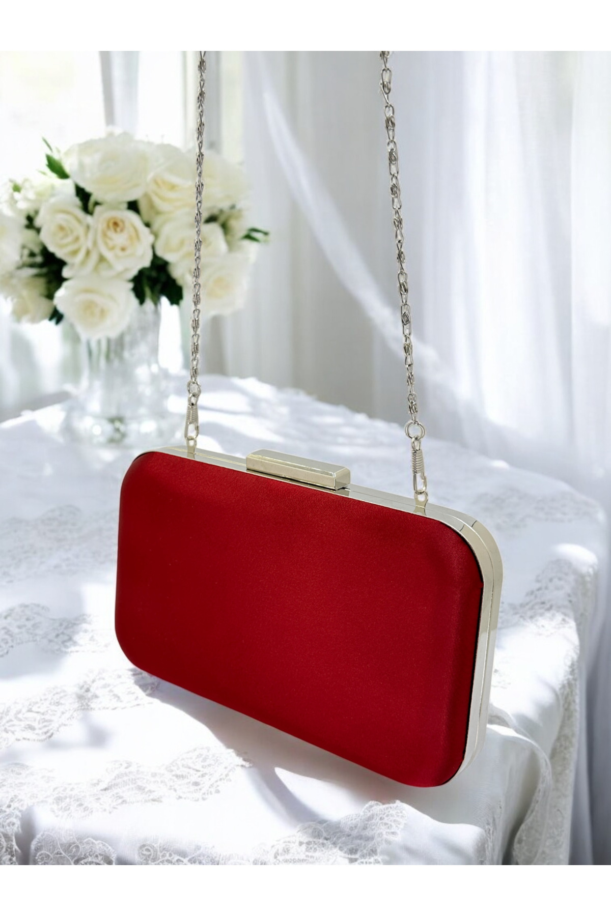 Biçanta-Burgundy Crystal Stone Metal Handle Satin Women's Evening Bag Evening Dress Bag Wedding Engagement Graduation 7