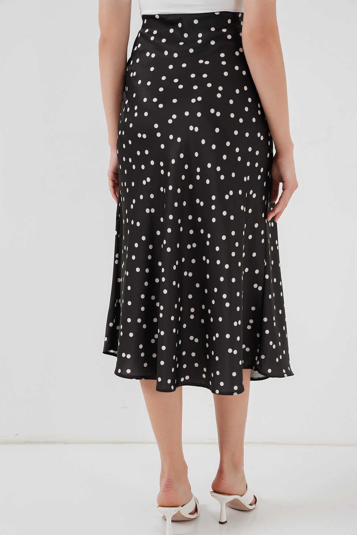 hazelin-Fusta midi cu suprafață din satin negru pentru femei cu talie elastică Hzl23S-BD 1101471 3