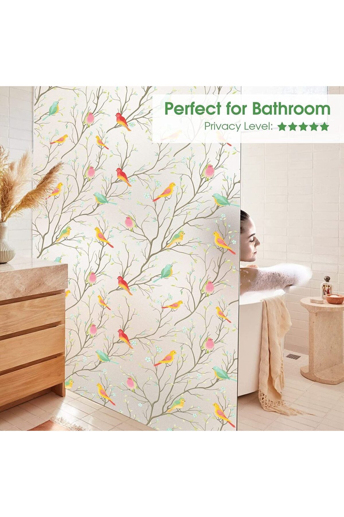 Choice-55x100cm Stained Glass Window Privacy Film Non-Adhesive Static Cling Sun Blocking Window Film Heat B 5