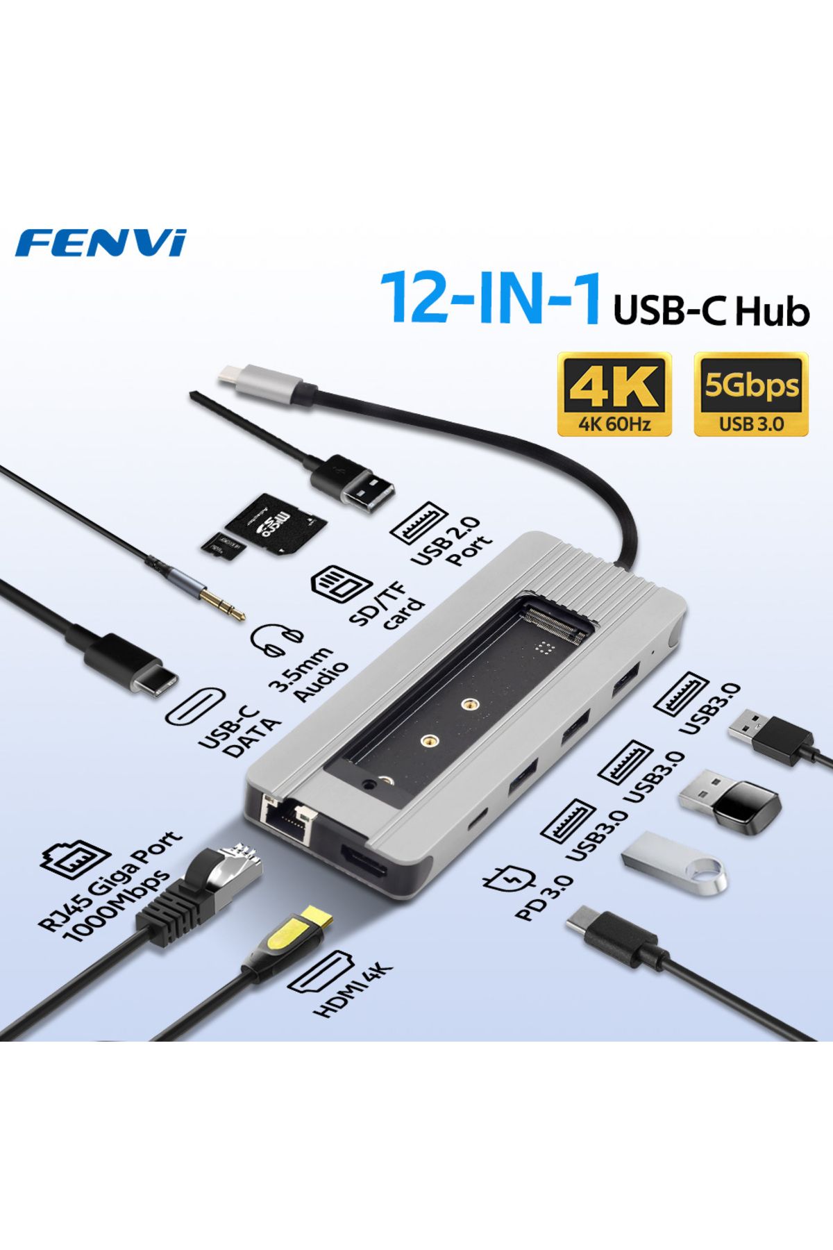 fenvi-12in1 Type-c Hub 12 In 1 Type-c Hub Docking Station M.2 Ssd Enclosure Function Sd Tf Card Pd 1 1