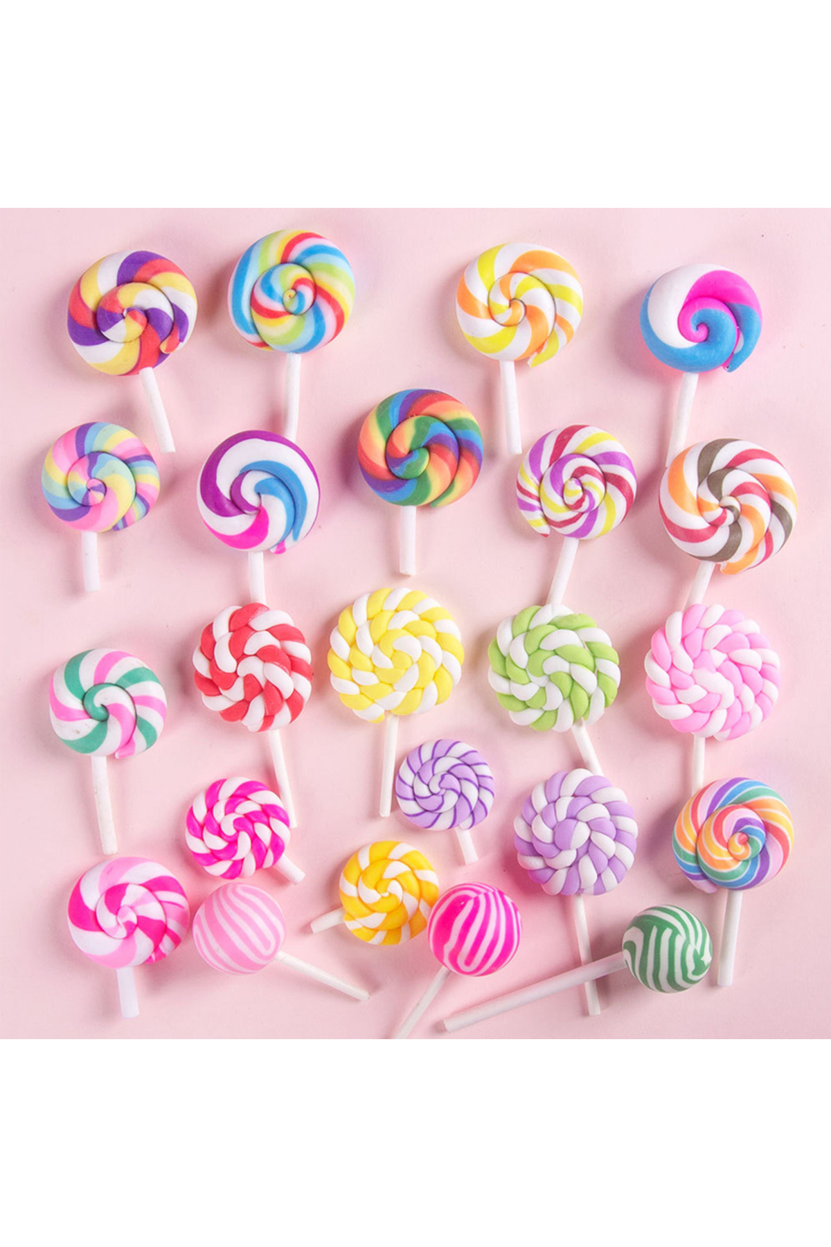 Choice 10pcs random 10Pcs Lollipop Prop Clay Candy Embellishment Rainbow Swirl Lollipop Lolly Random Candy