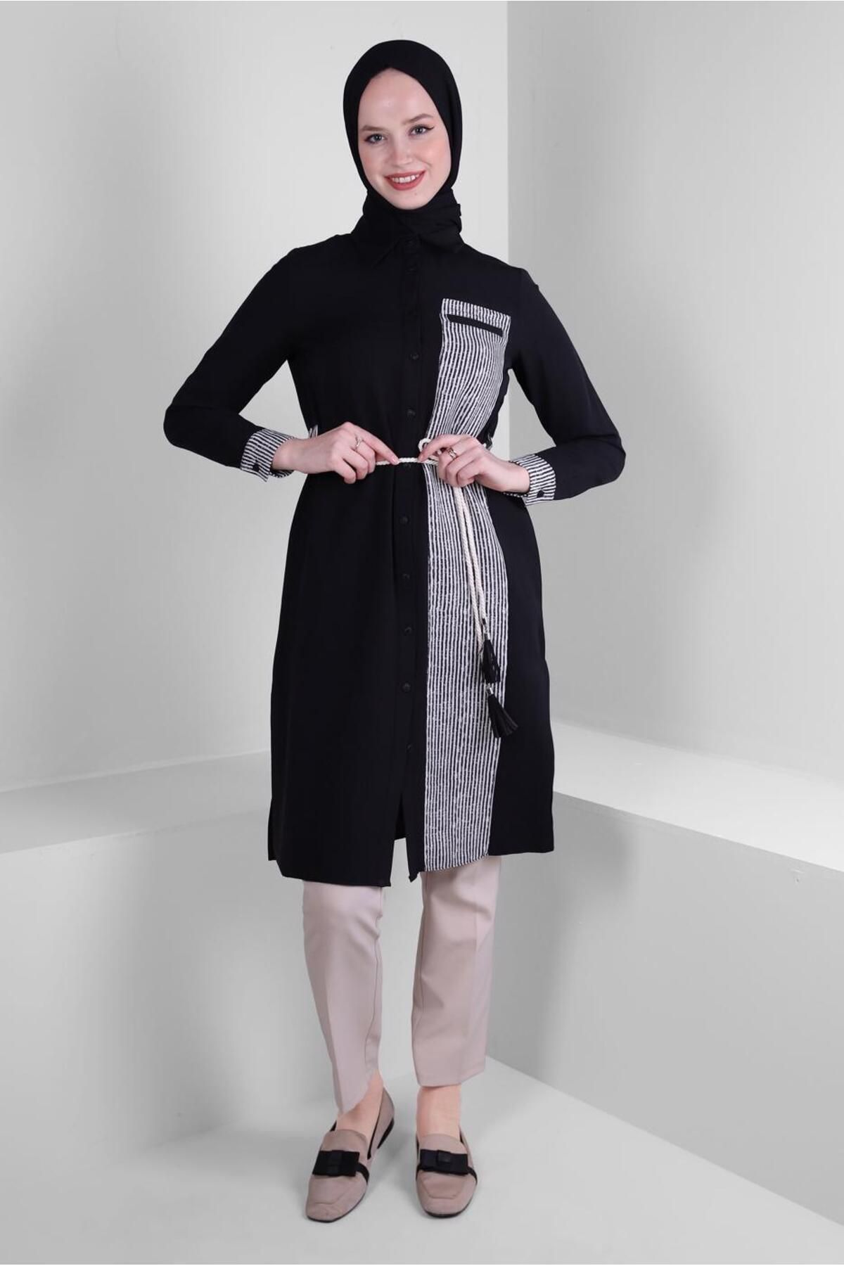 تونیک ساده کمربند راه راه 43632 Alvina