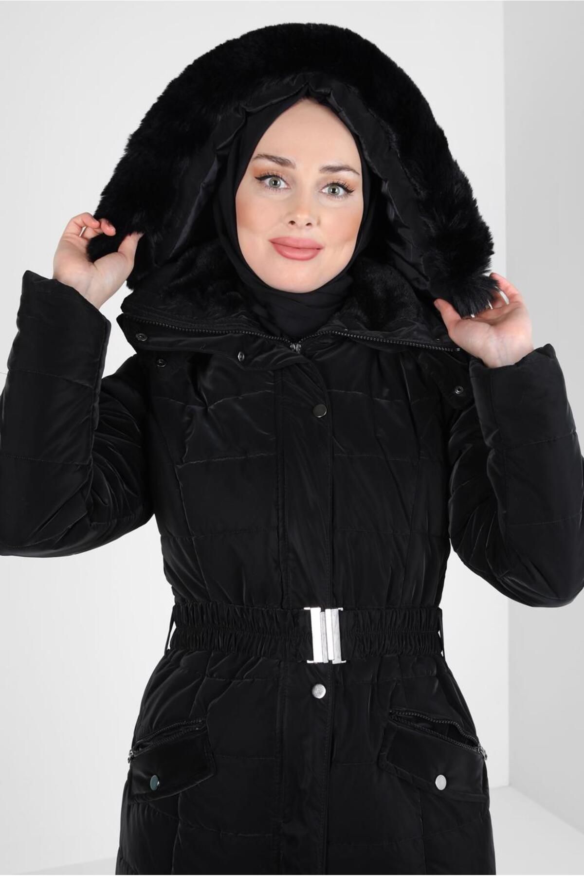 کت کمربند کلاه دار 90433 Alvina