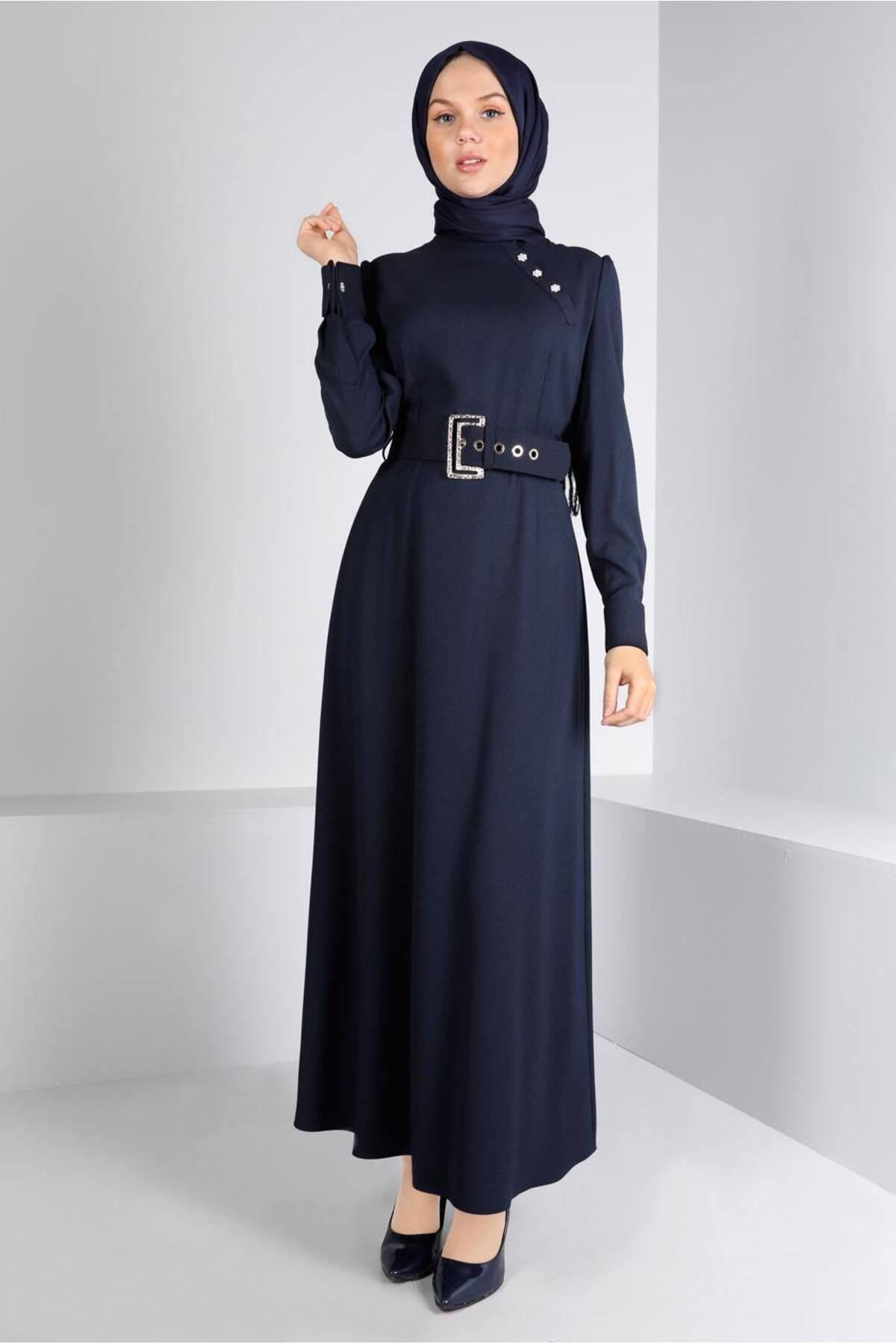 پیراهن دکمه دار کمربند 43382 Alvina