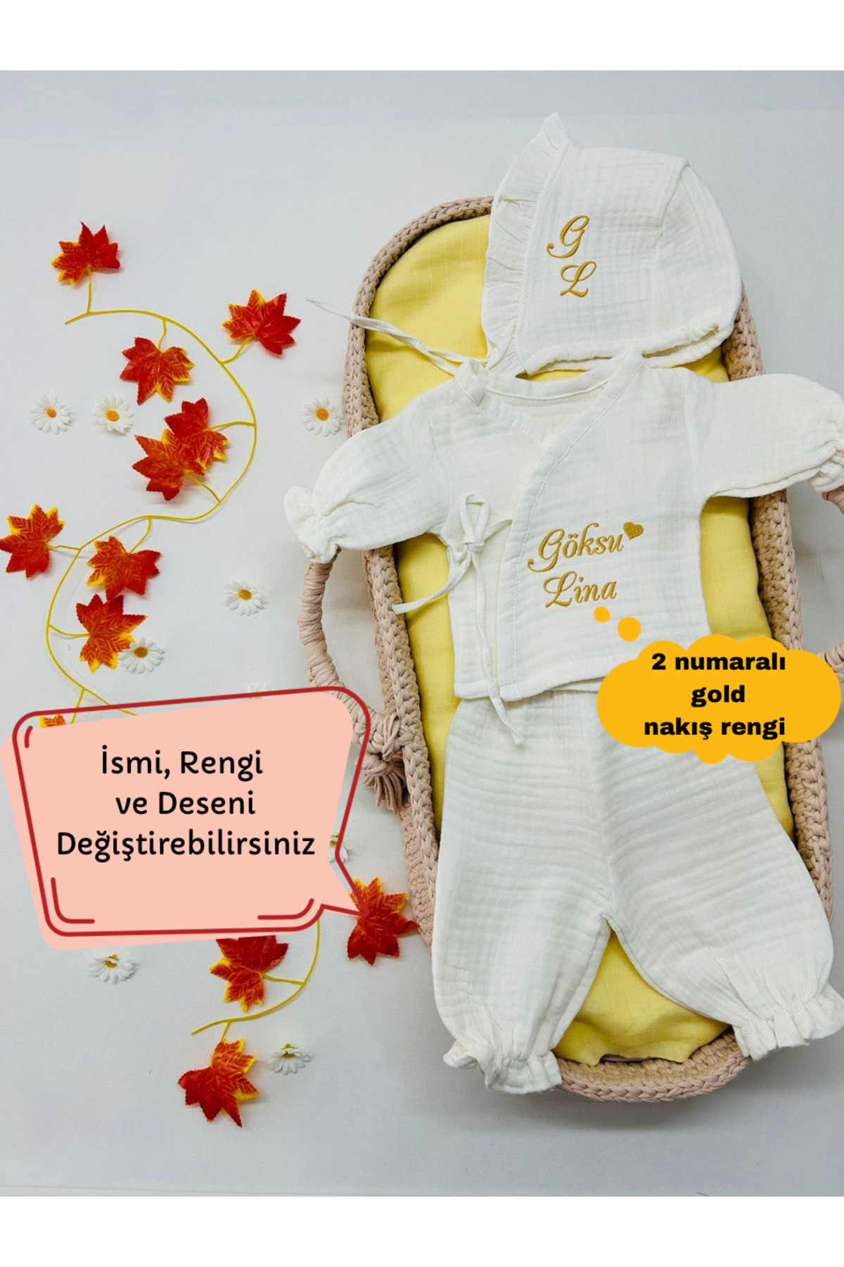 Embroidered Custom Muslin Newborn Set of 3