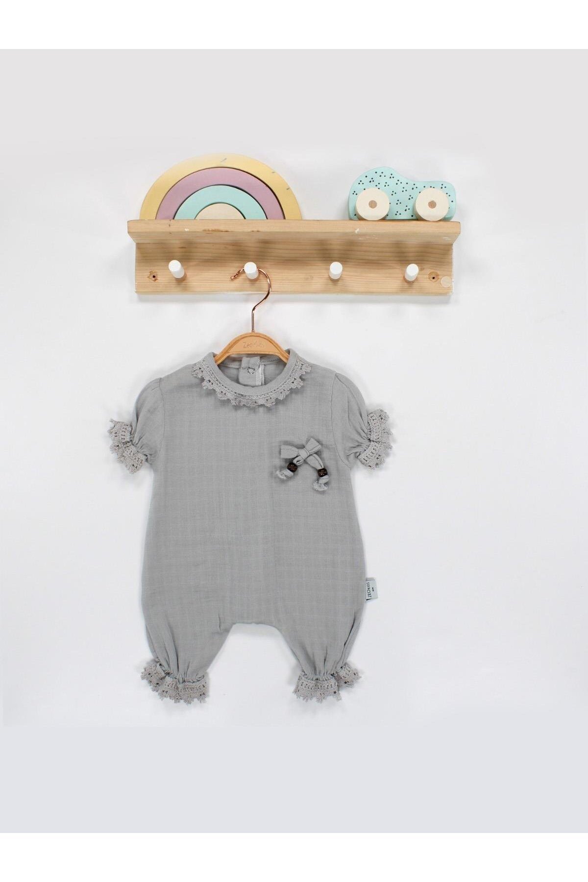 TRENDİMİZBİR-Baby Girl Lace Short Sleeve Summer Muslin Jumpsuit 1