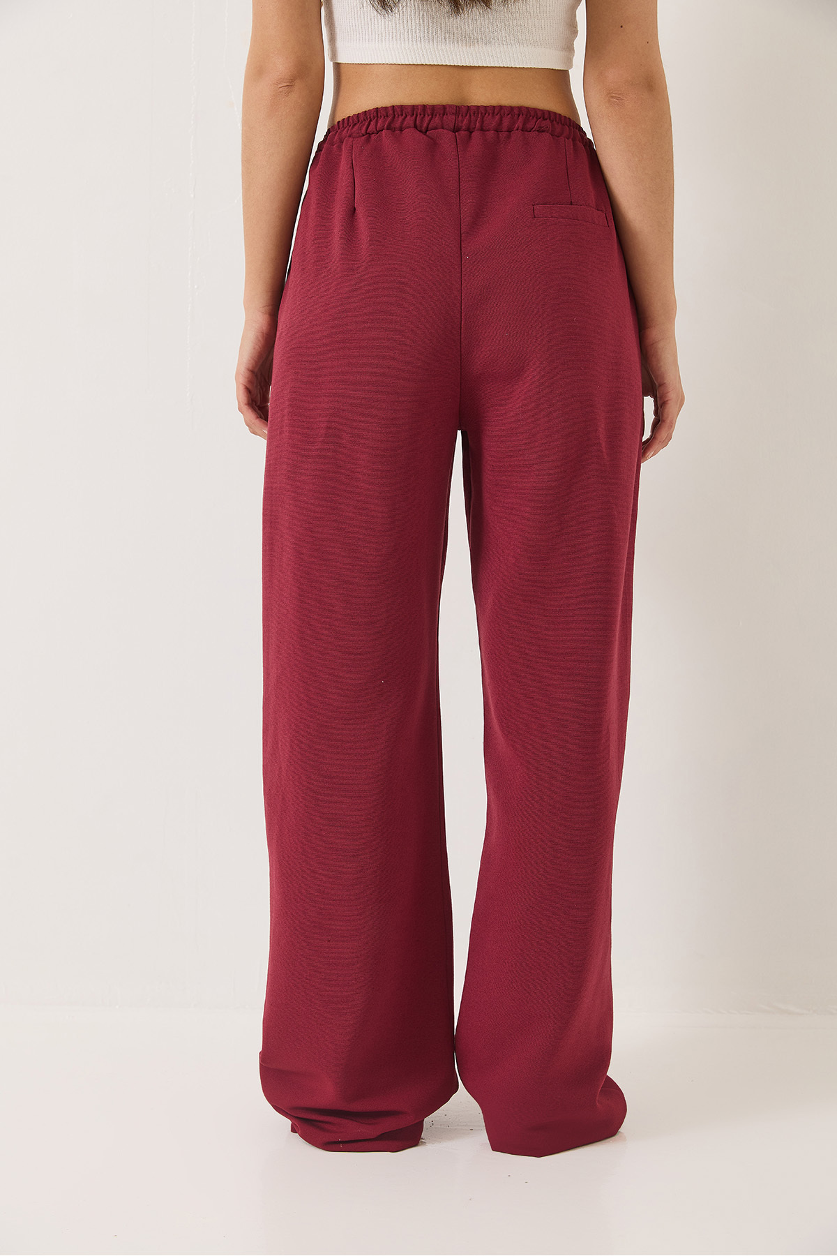 Bianco Lucci-Women's Elastic Waist Pocket Detailed Palazzo Linen Trousers 80182 60271083 7
