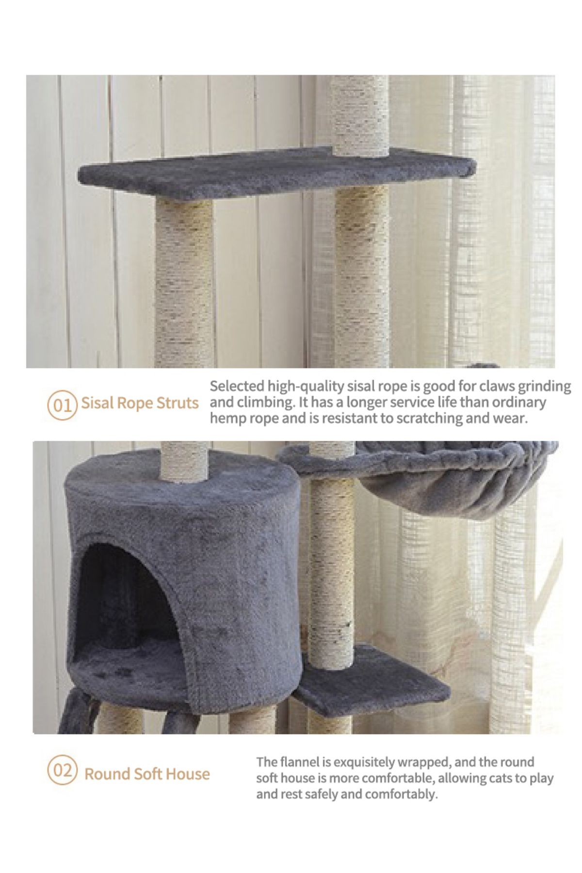 KidLe-Cat Tree Large Cat Climbing Frame Cat Nest 6