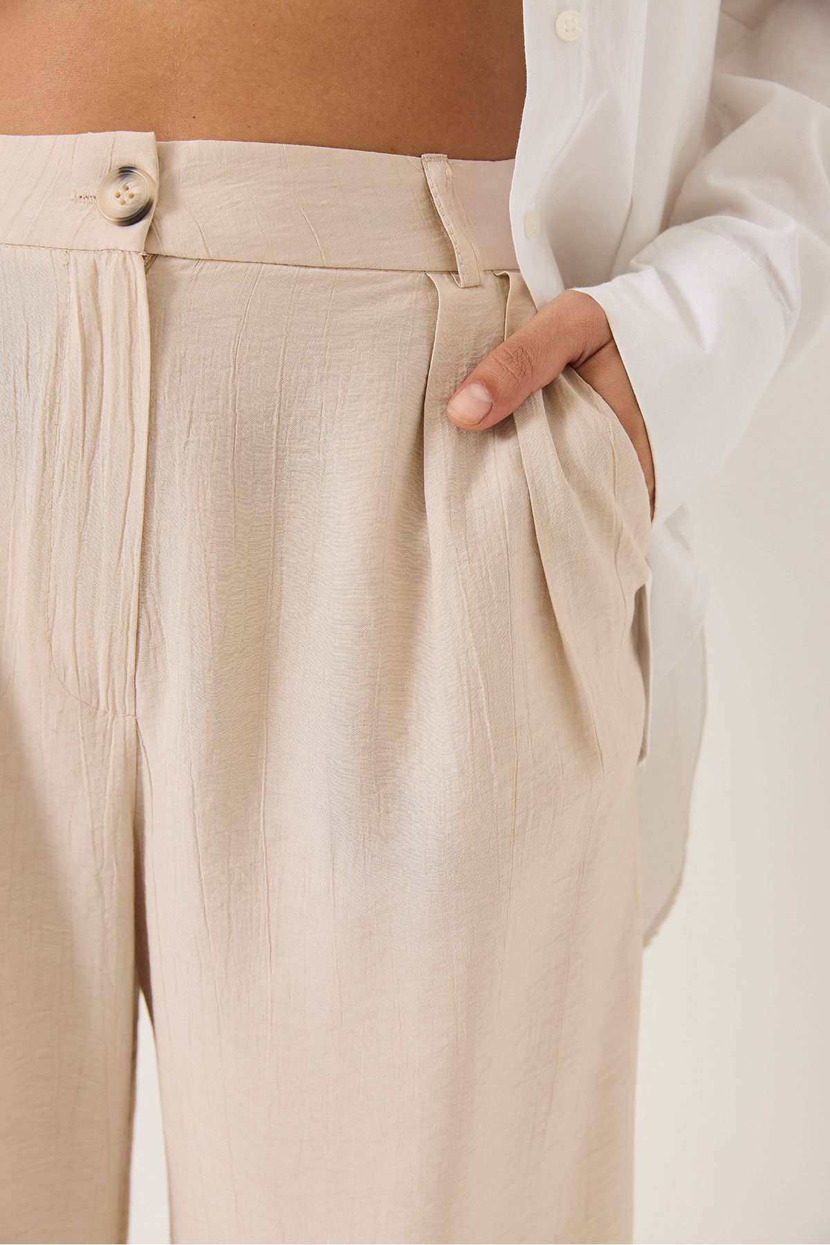 Bianco Lucci-Pantaloni de damă din stofă Palazzo cu buzunar 80115 60283049 6