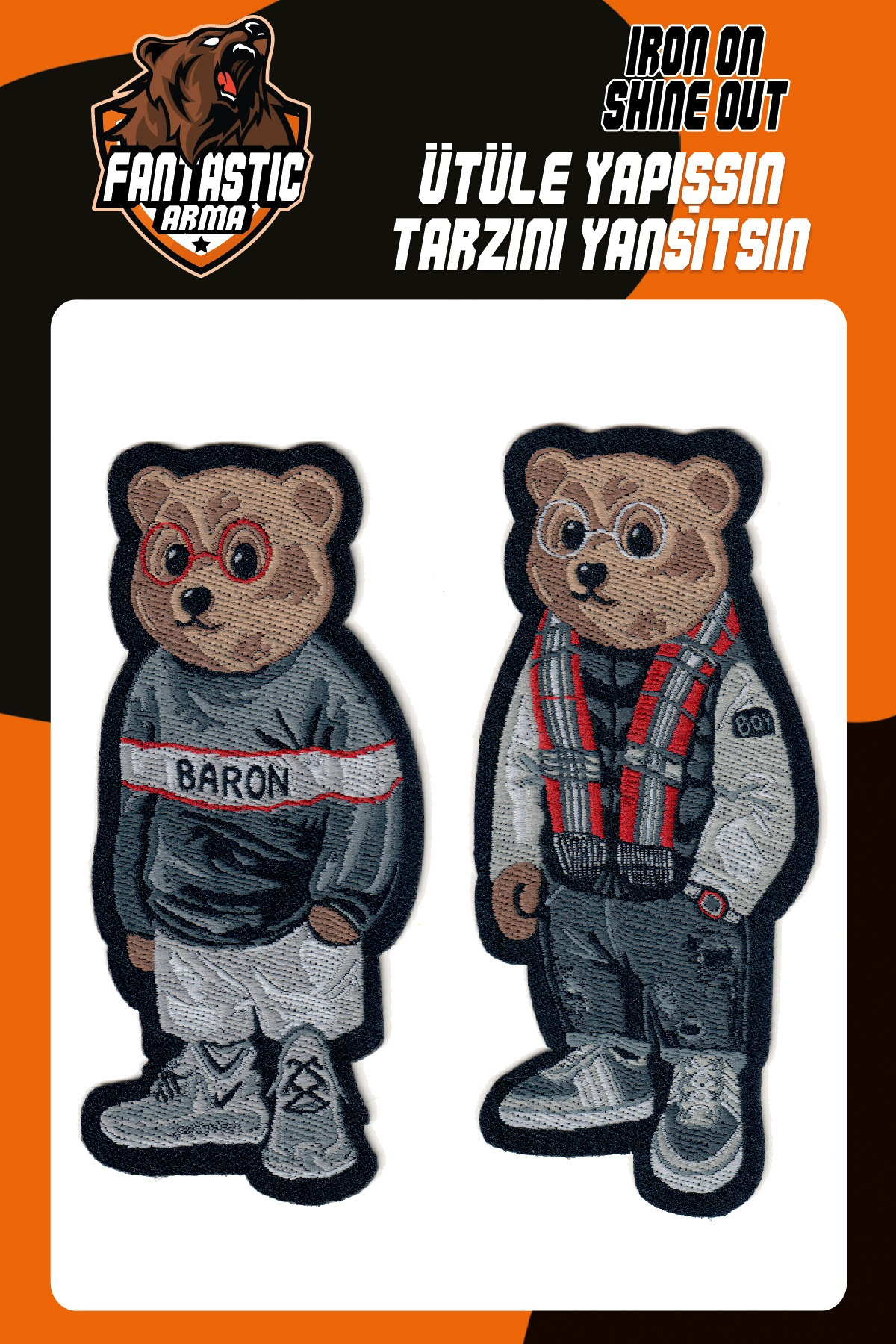 FANTASTIC ARMA Ütü Ile Yapışan Tarz Ayı Adam Figürlü Dokuma Arma Patch Yama Teddy Bear Gözlüklü Ayıcık Baron