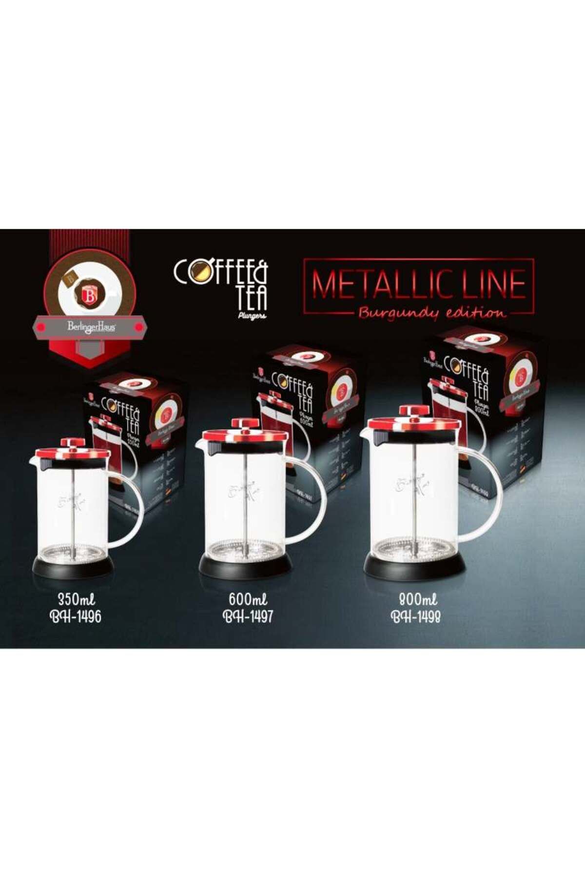 Berlinger Haus-Tea and coffee French Press 350 ml Burgundy Metallic Line 6