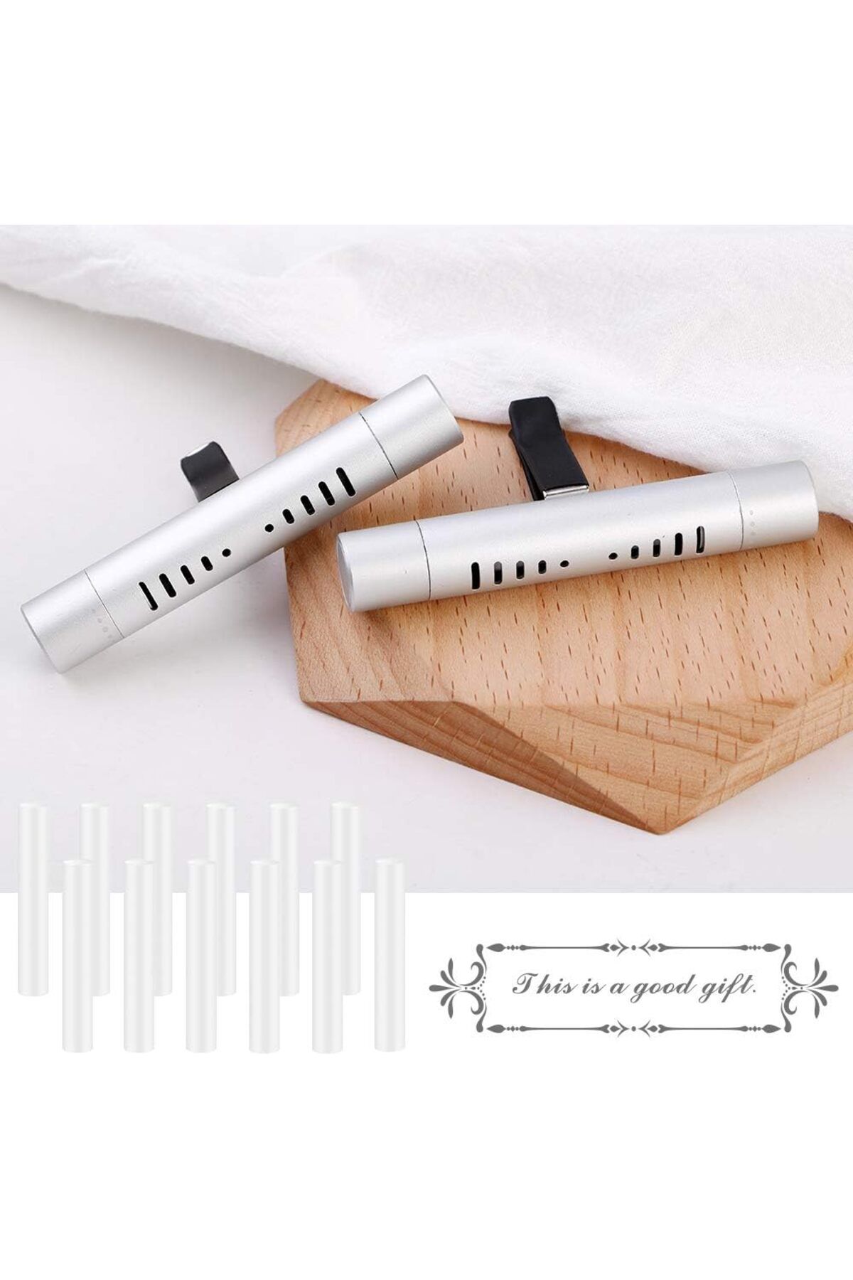 COOYA-Car Air Scents Diffuser, Vehicle Air Vent Clip with 12 Refill Sticks Silver(2 packs) 5