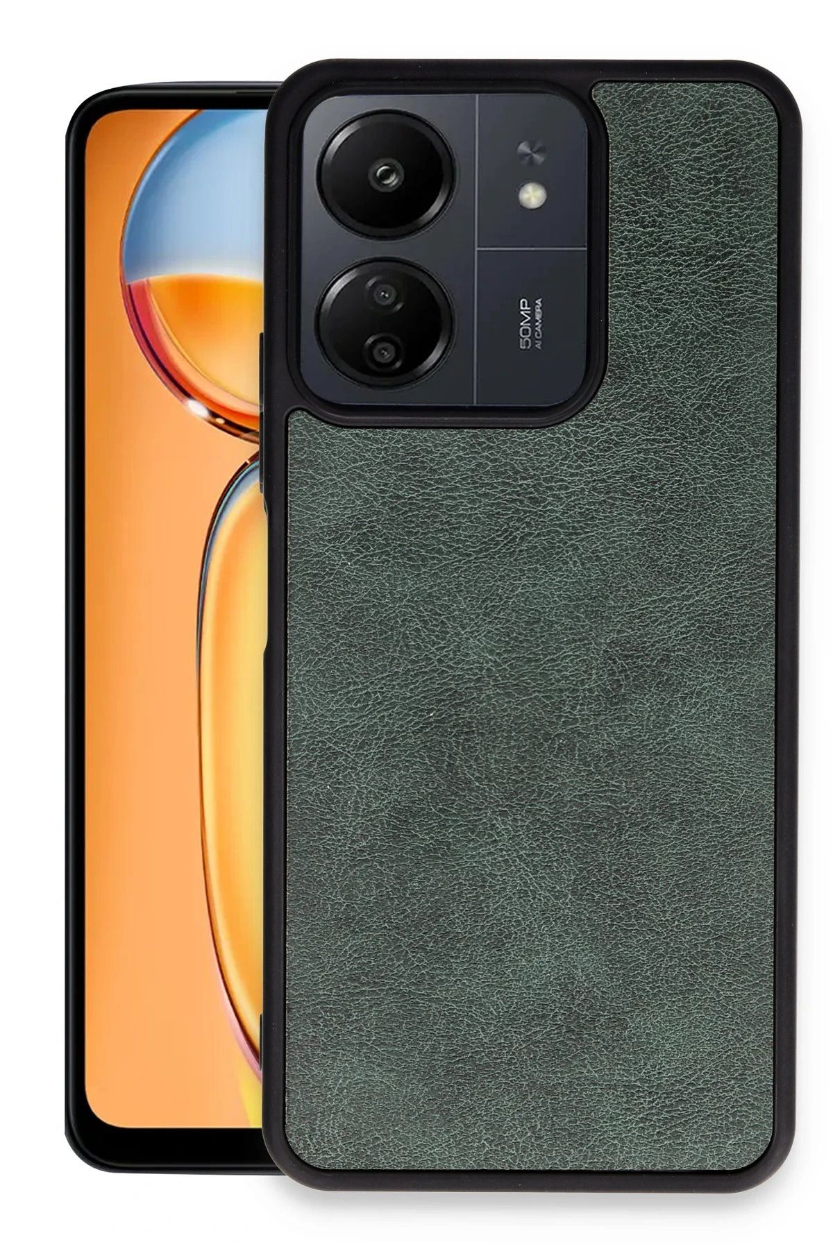 NewFace Xiaomi Redmi 13C Kılıf Aras Deri Kapak - Koyu Yeşil JOJUA