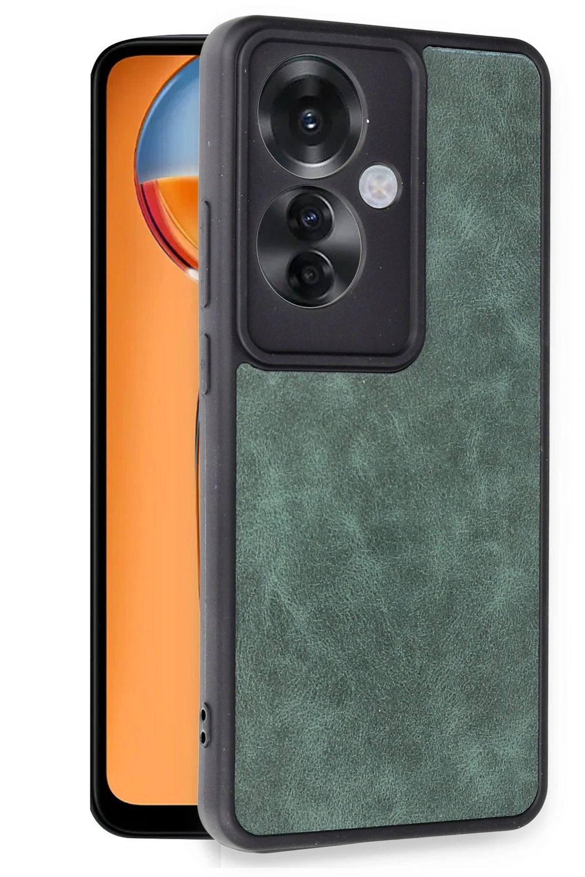 cepmoda Oppo RENO 11F (5G) - Premium Leather Kaplama Esnek Silikon/Kapak (Yerli/Deri/Esnek) - YEŞİL