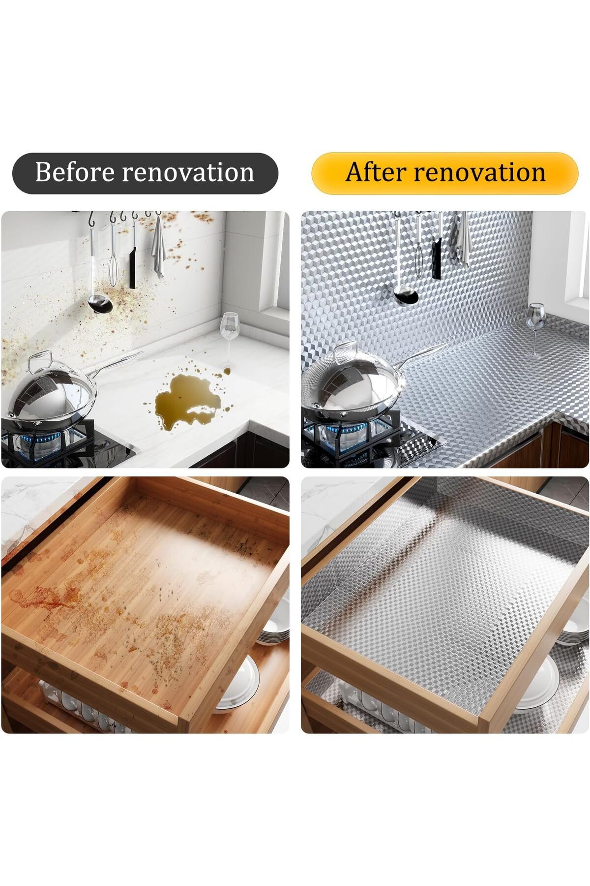 COOYA-Aluminum Foil Waterproof Paper Kitchen Stickers,40x1m,Heat-Resistant & Waterproof,Wear-Resistant 4
