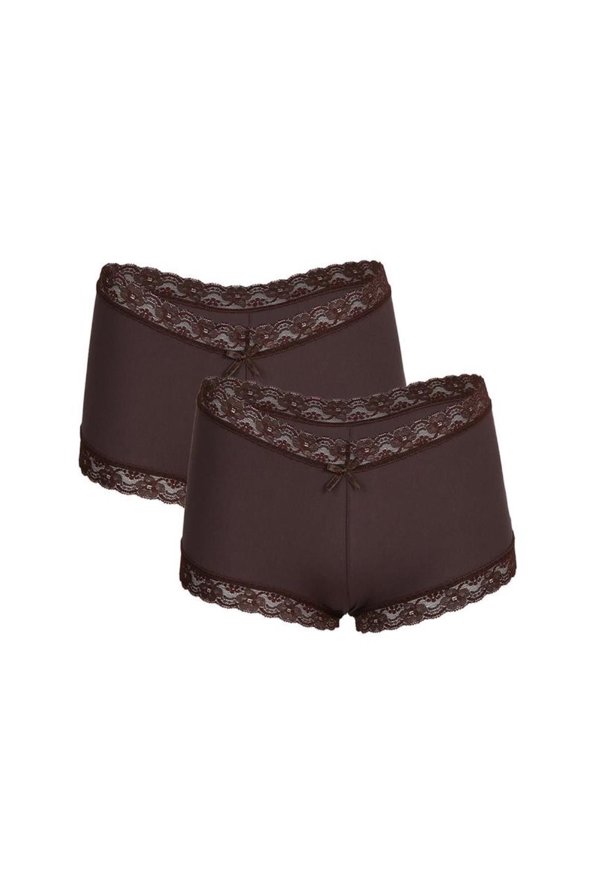 Celira Kadın Pamuklu 2li Boxer Kahve 40265